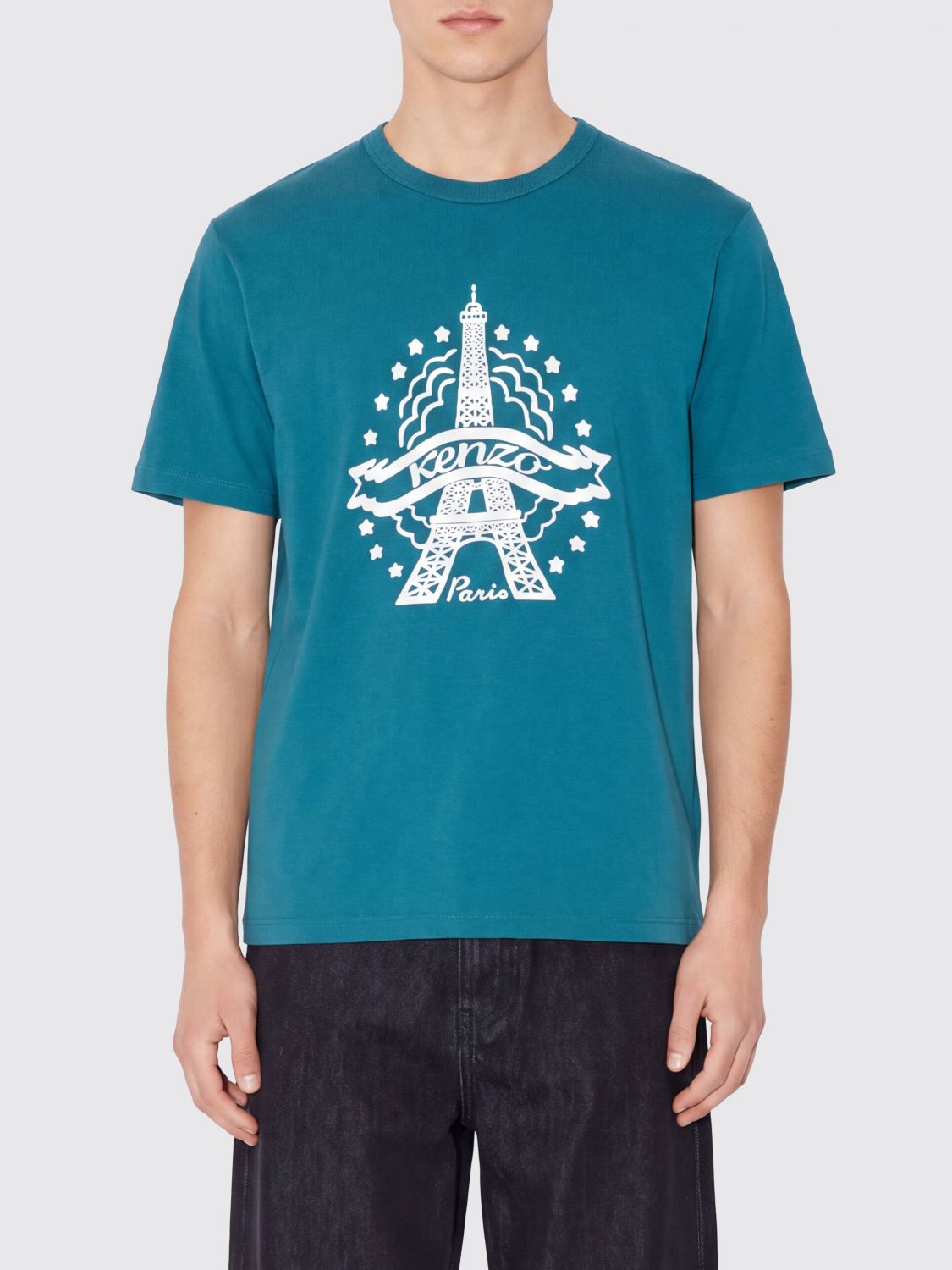 KENZO T-Shirt aus Baumwolle mit Rundhalsausschnitt und kontrastierendem Grafik-Logoprint vorne