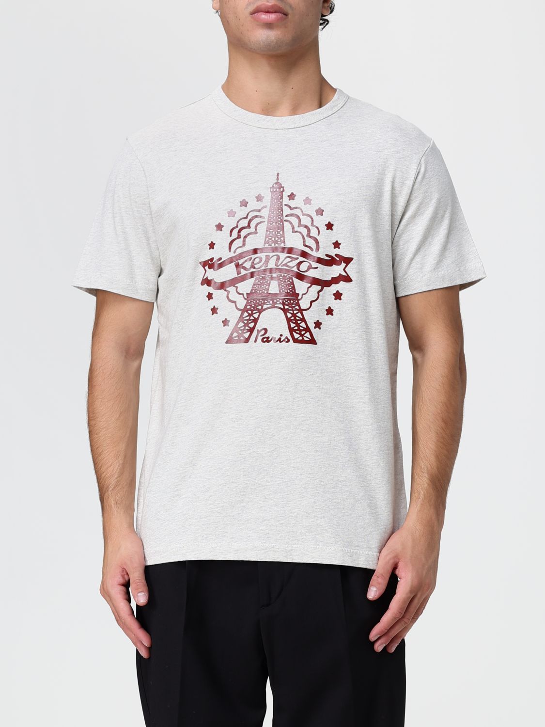 Kenzo Crewneck Cotton T-shirt with Contrasting Graphic Logo Print on the Front