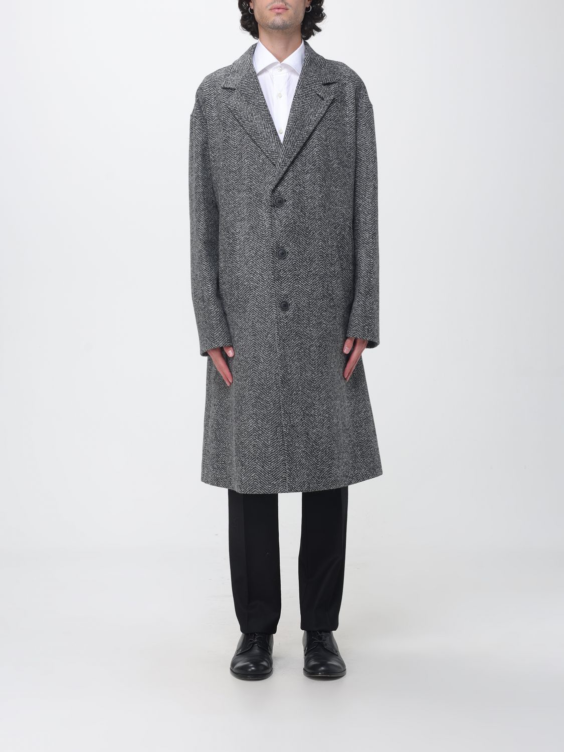 Herno Single-Breasted Knee-Length Coat in Pure Virgin Wool with Classic Lapels