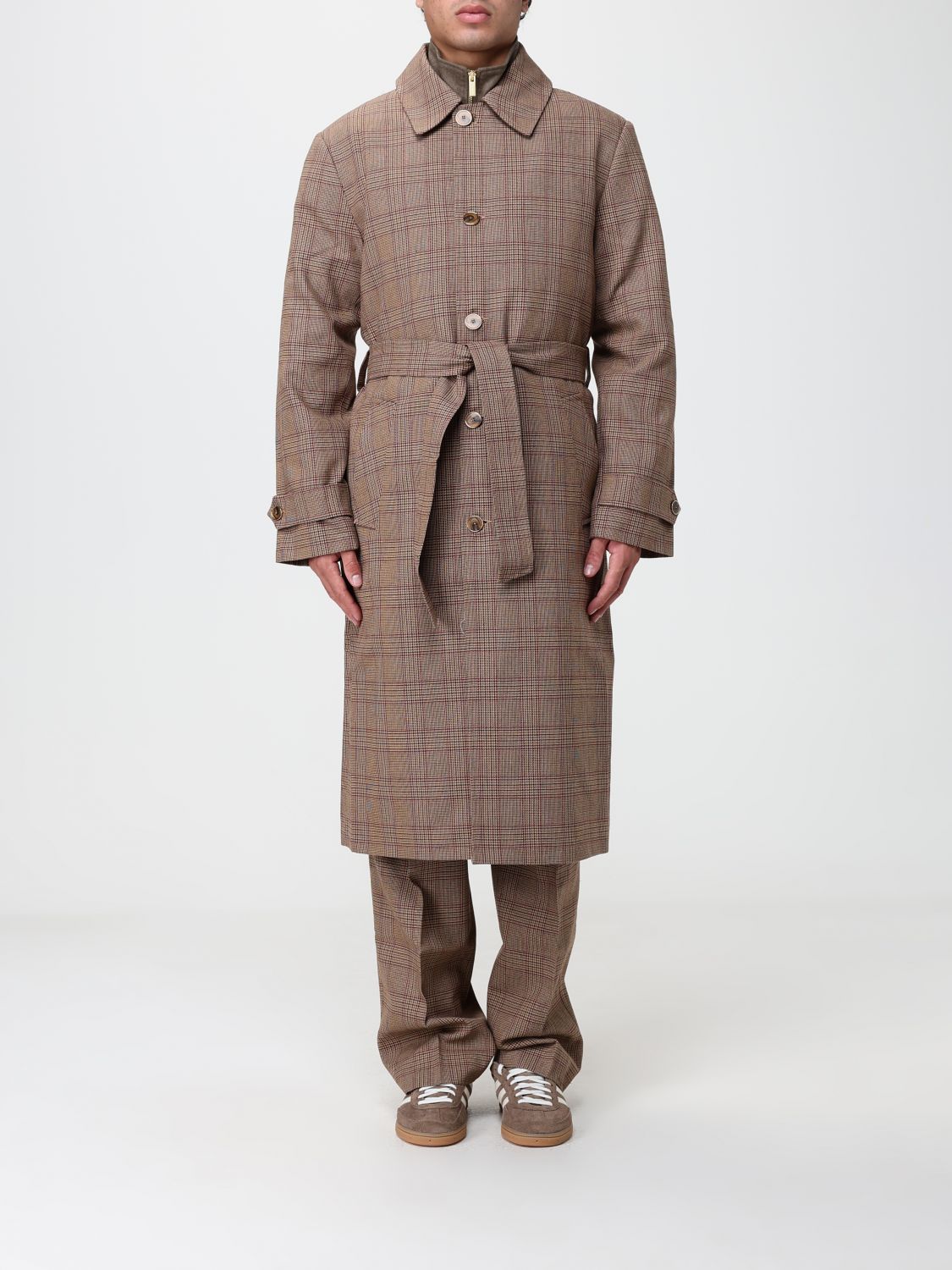 Drôle de Monsieur Prince of Wales Check Trench Coat in a Wool Blend