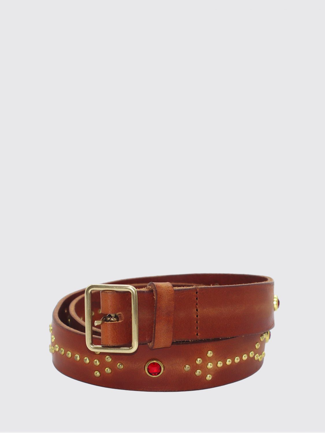 Htc Los Angeles Dark Brown Leather Belt with Embroidery and a Tooled Buckle