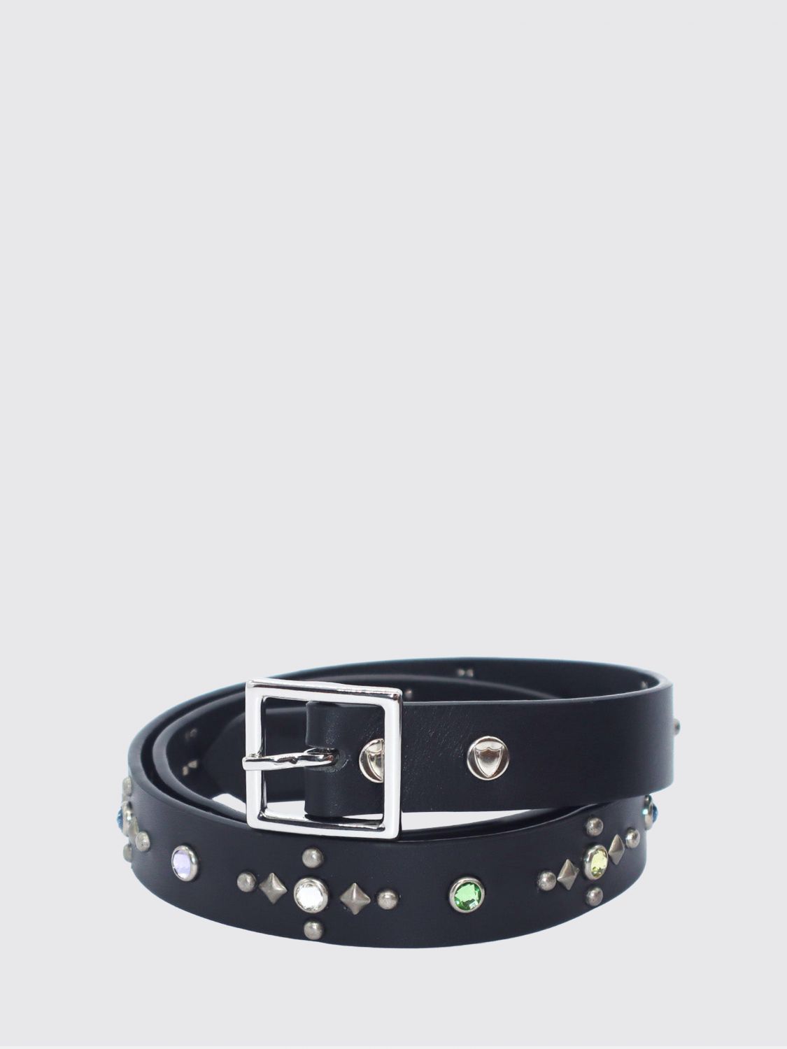Htc Los Angeles Black Leather Belt with Embroidery and a Classic Buckle