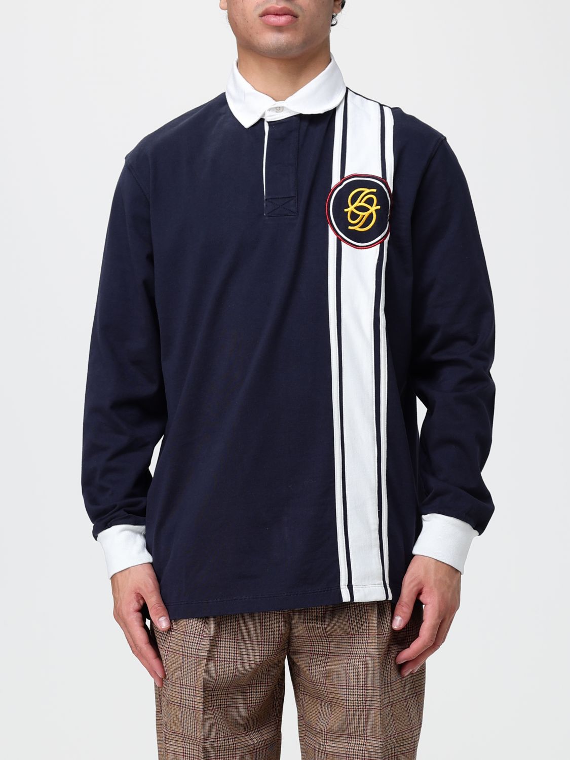 Drôle De Monsieur Striped Long-Sleeve Cotton Polo Shirt with Monogram
