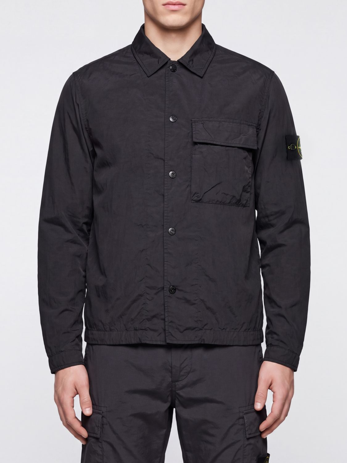 STONE ISLAND Nylon Shirt Jacket with Patch Pockets and Compass Logo