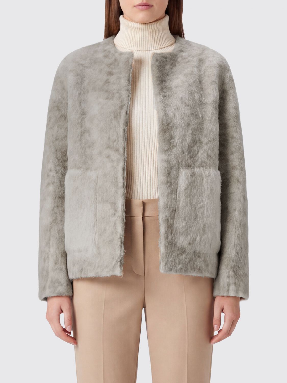 Avant Toi Short Alpaca Wool-Blend Coat with Crew Neck and Patch Pockets