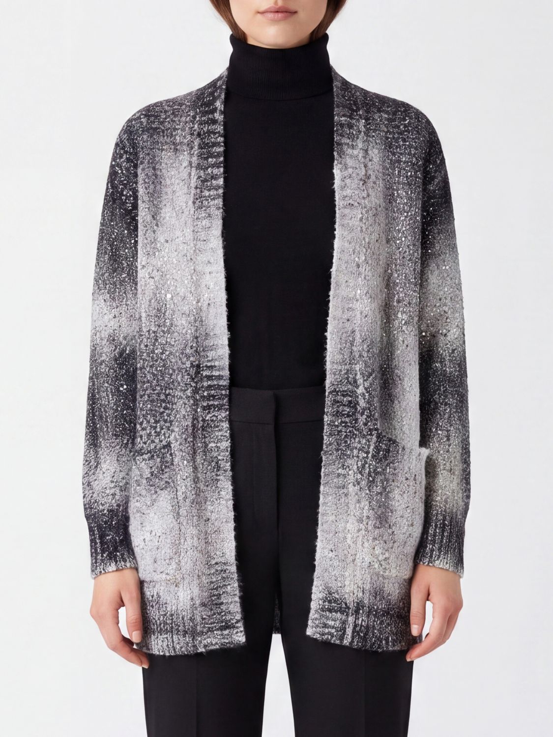 Avant Toi Cotton and Wool Blend Cardigan with Abstract Pattern and Patch Pockets