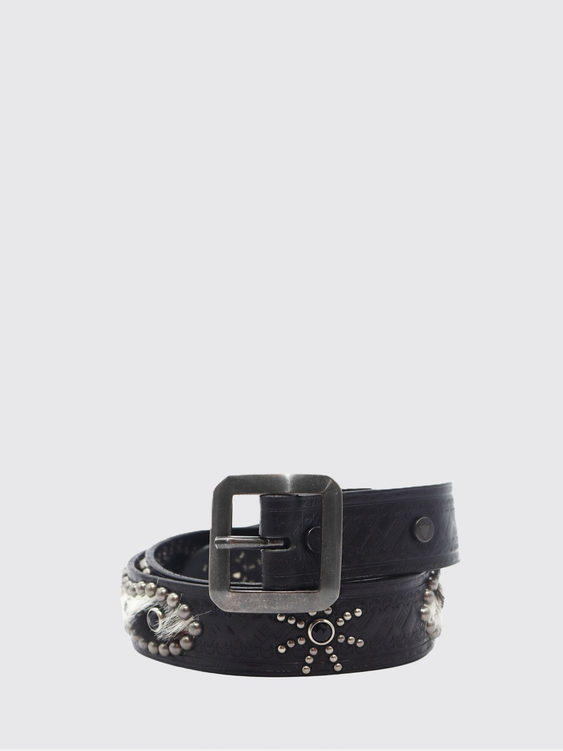 HTC LOS ANGELES Black Cowhide Leather Belt with Embroidery