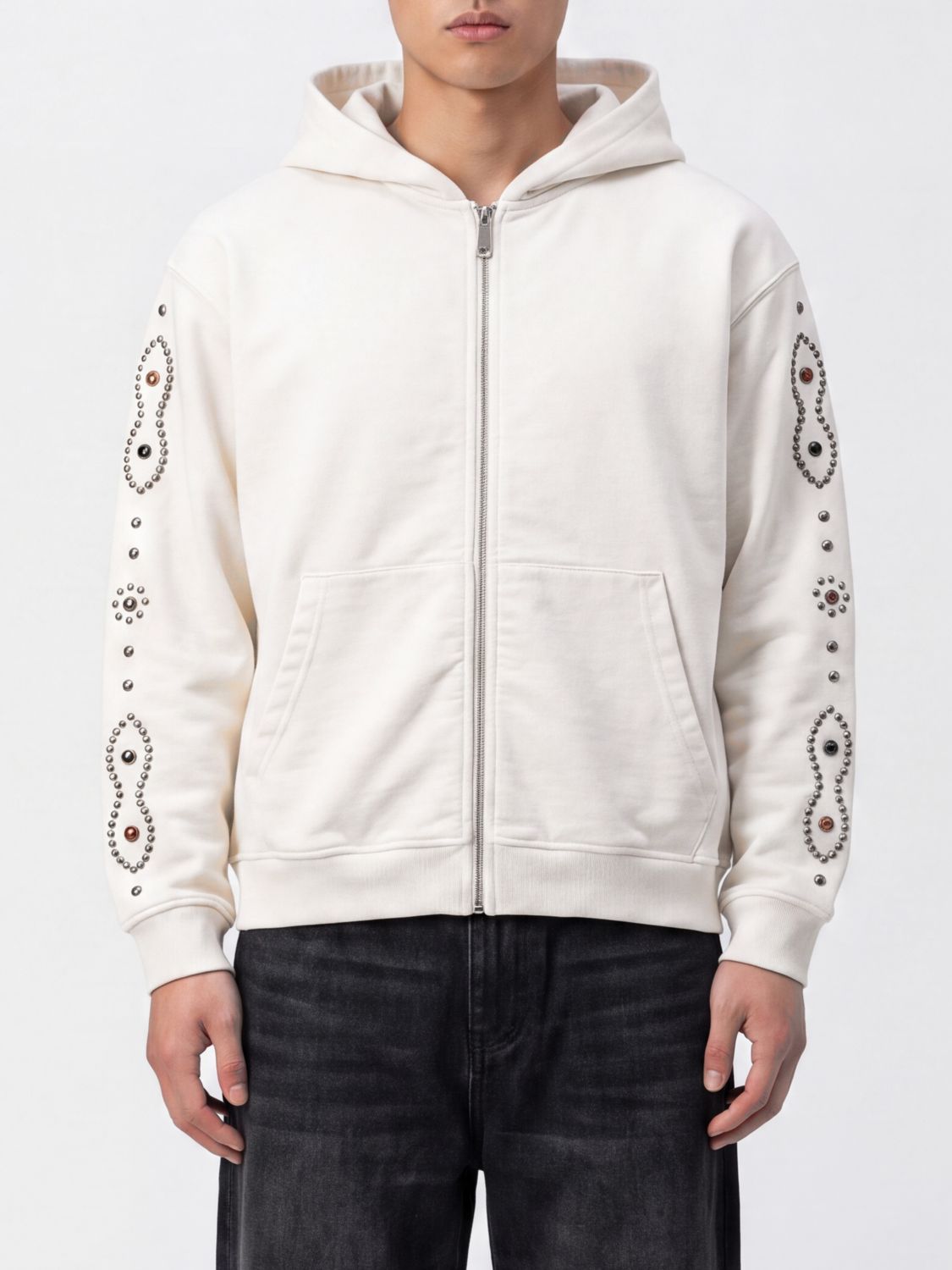 Htc Los Angeles Zip-Up Cotton Hoodie with Stud Embellishments