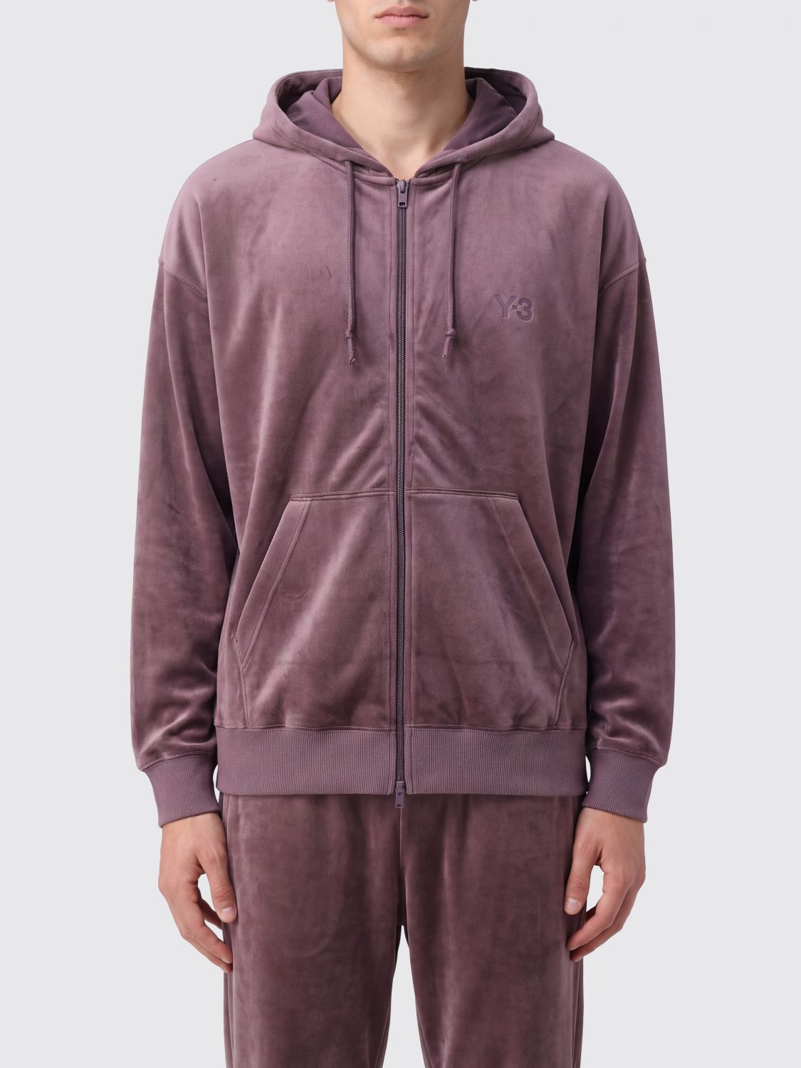 Y-3 Zipped Hoodie in Velvet with a Relaxed Fit and Dropped Shoulders