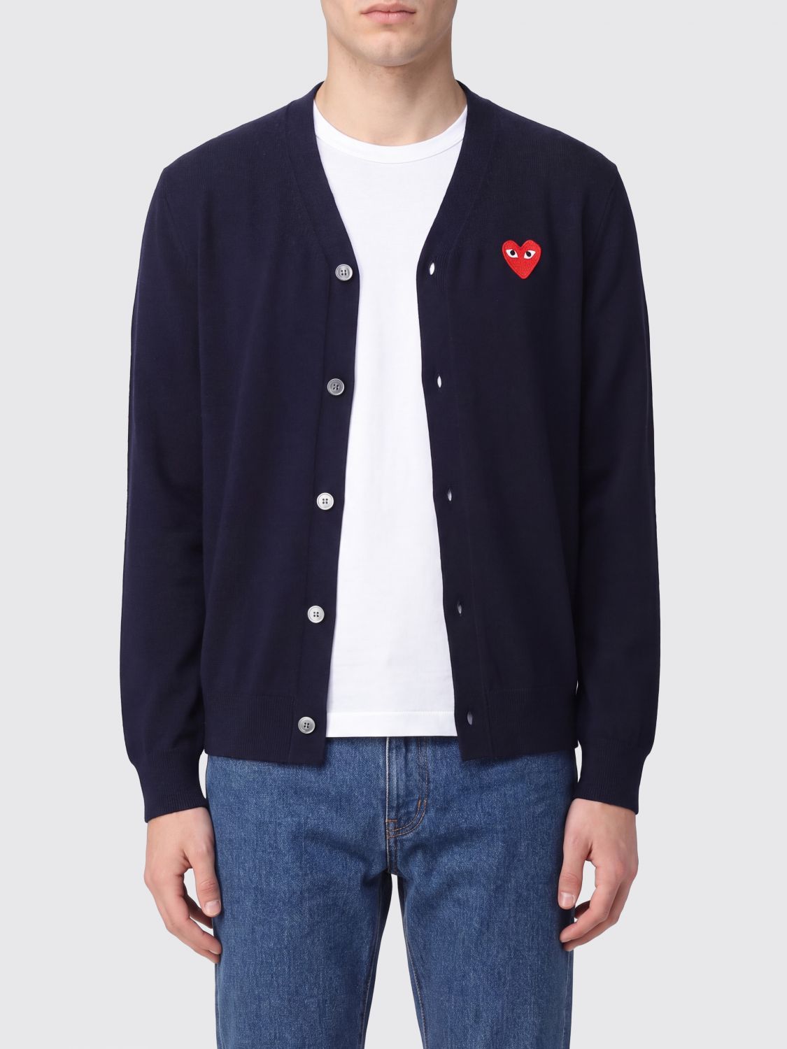 COMME DES GARÇONS PLAY V-Neck Wool Cardigan with an Embroidered Logo