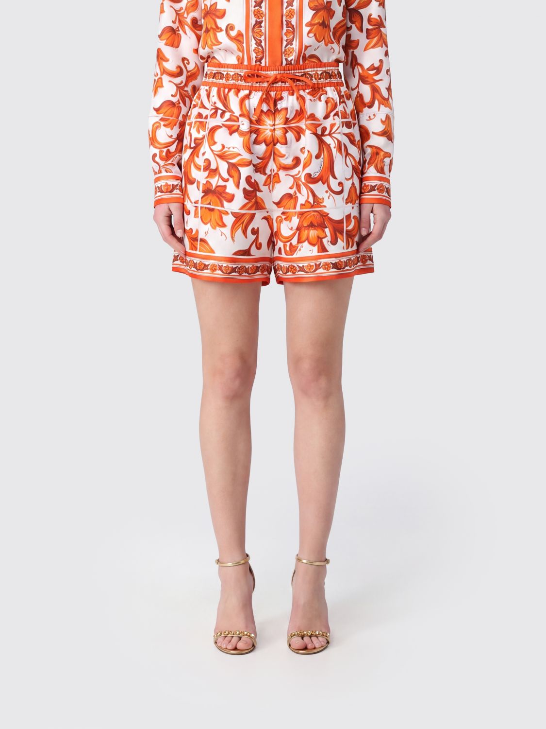 DOLCE & GABBANA Baumwollshorts mit Majolika-Print und hoher Taille