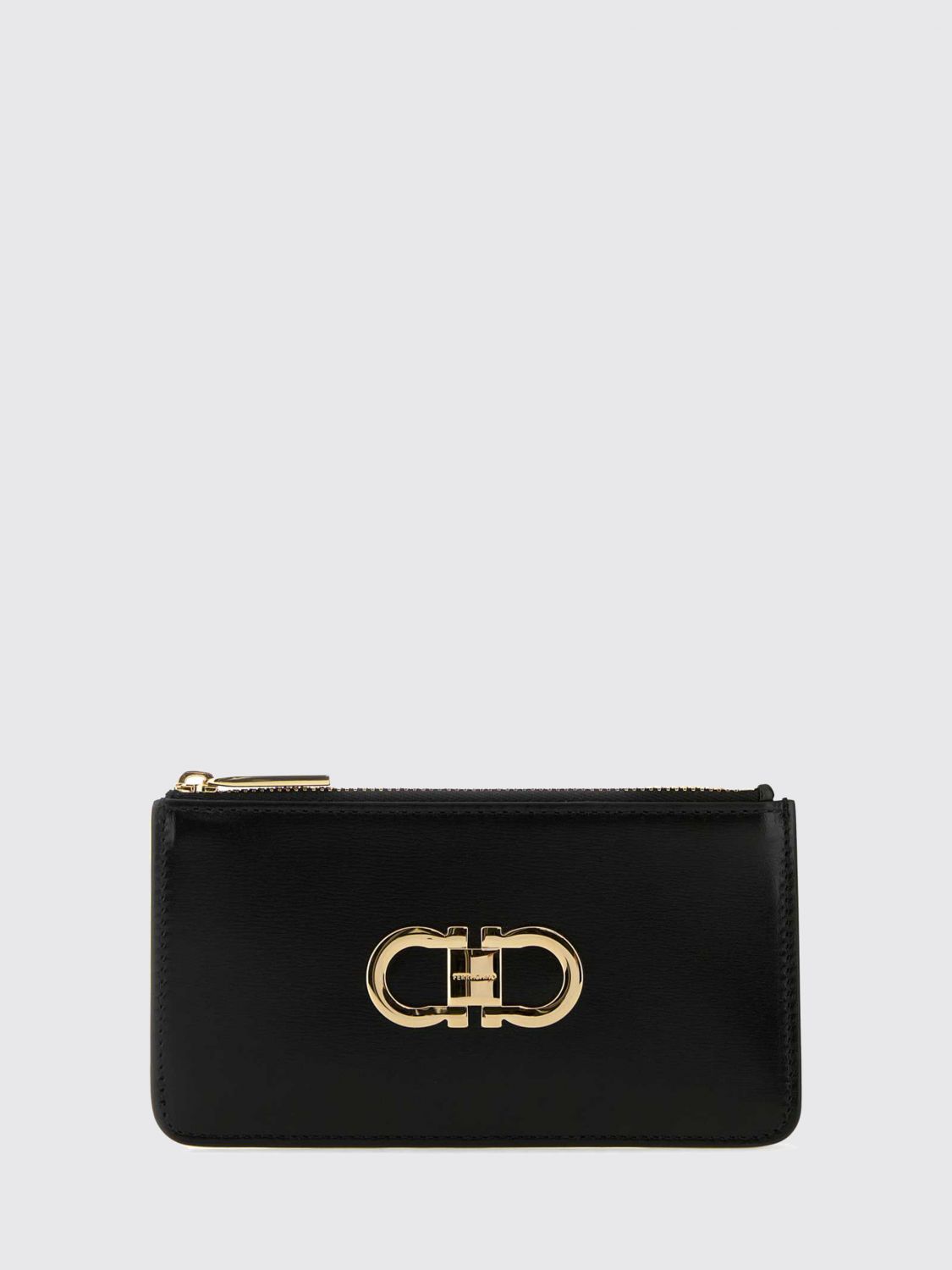 FERRAGAMO Portafoglio in pelle bovina con logo Gancini in metallo dorato