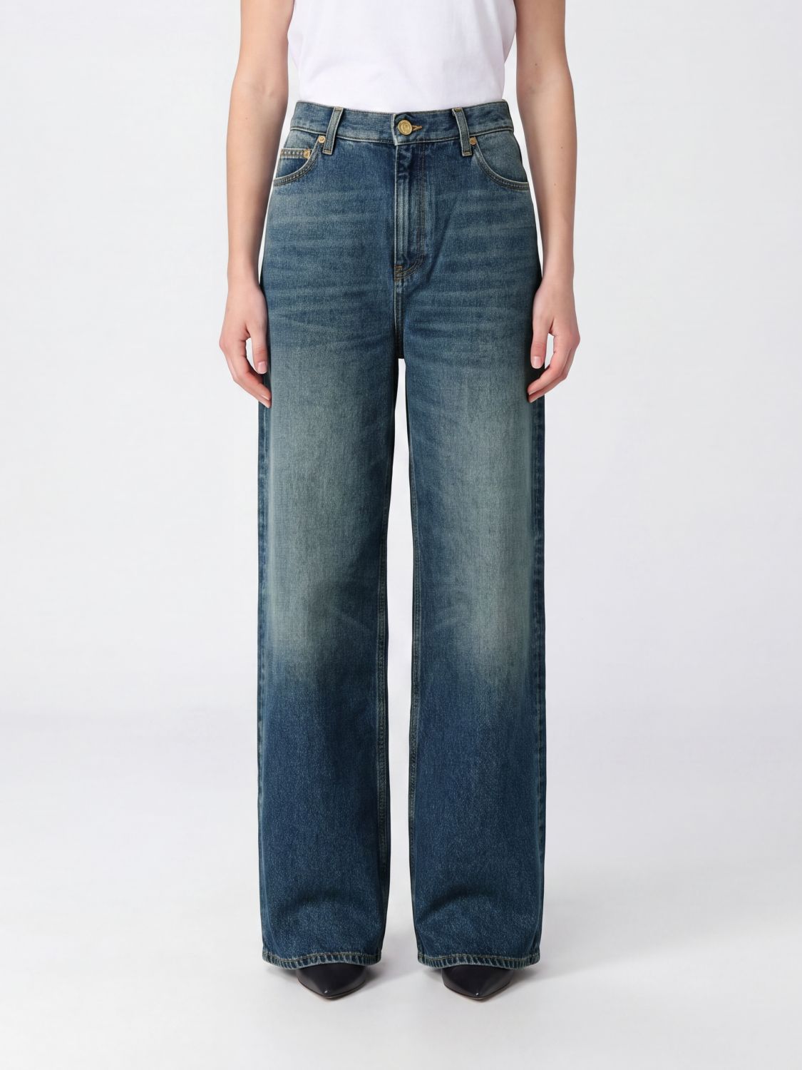 GOLDEN GOOSE High-Waist-Jeans mit weitem Bein aus Baumwolldenim
