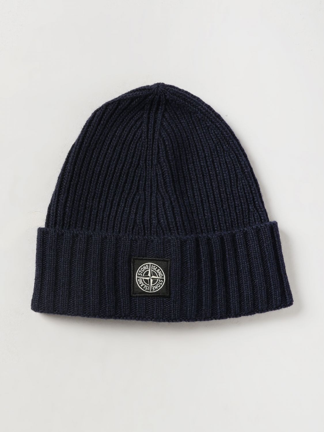 STONE ISLAND JUNIOR Gerippte Beanie-Mütze aus Schurwolle für Jungen mit Kompass-Logo