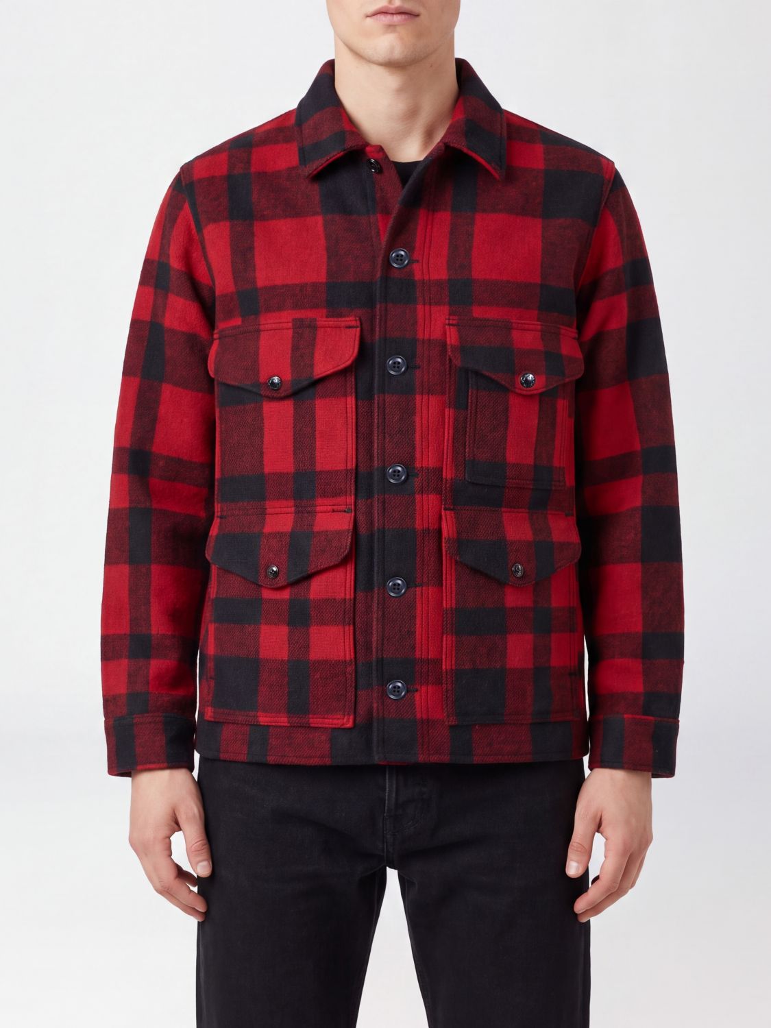 Filson Single-Breasted Short Coat in 100% Wool with Patch Pockets