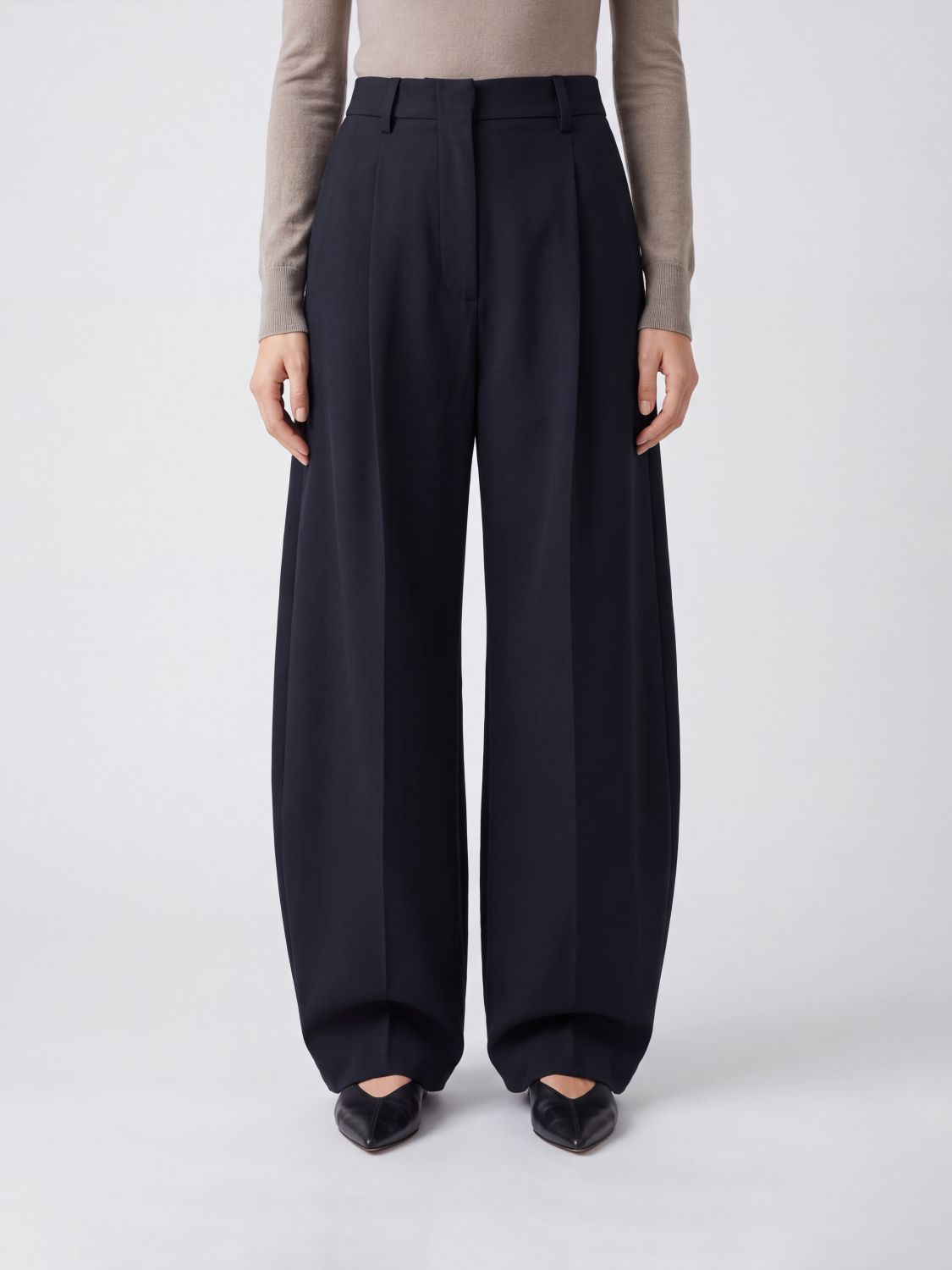 TheLatest Pantaloni Billie a gamba larga in misto lana con vita alta e pince