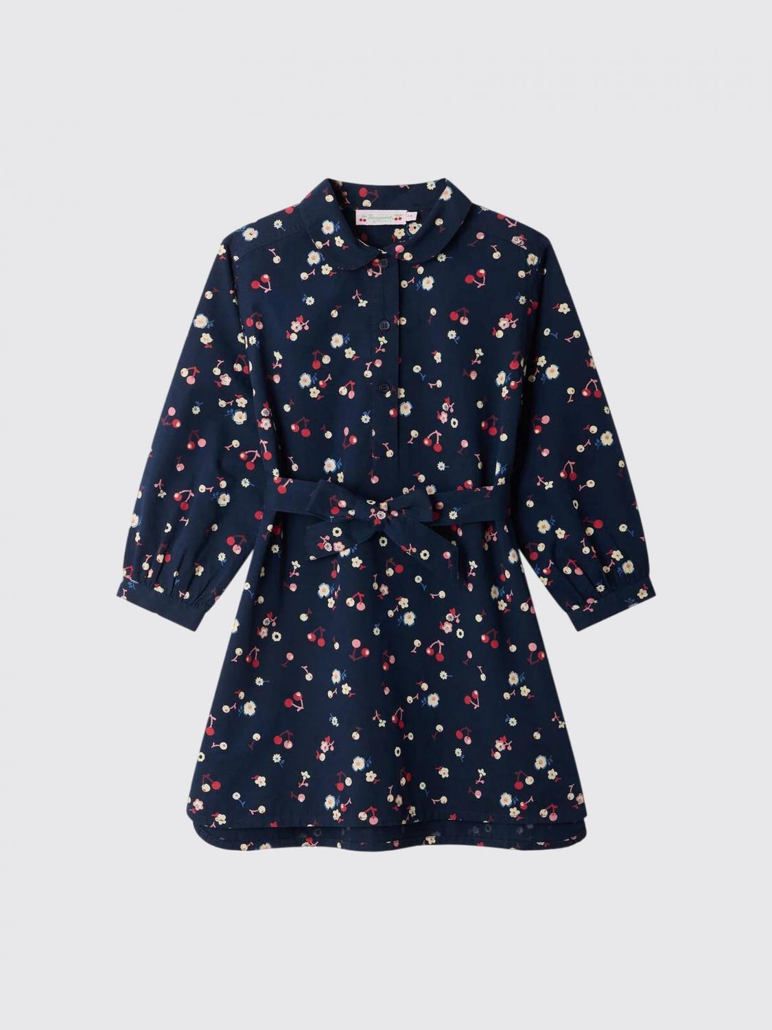 BONPOINT Hemdblusenkleid für Mädchen aus Bio-Baumwolle mit Blumenmuster und Gürtel