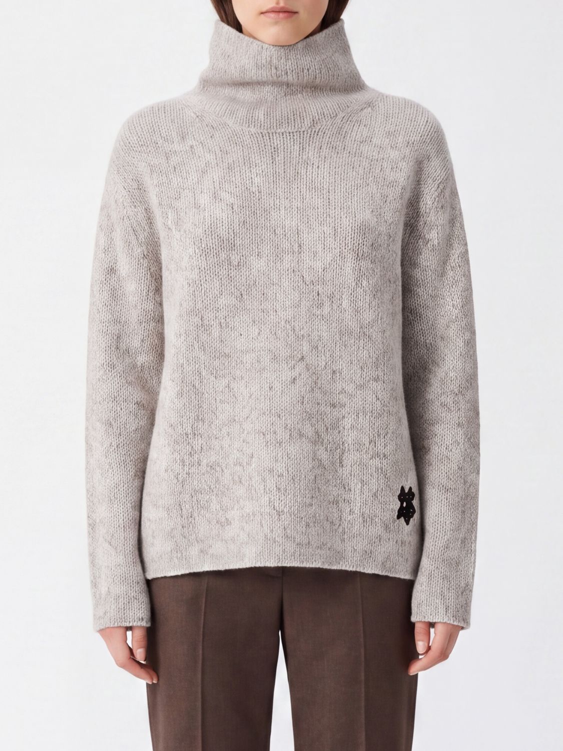 Kujten 100% Cashmere Turtleneck Jumper with Contrast Logo and Ribbed Trims