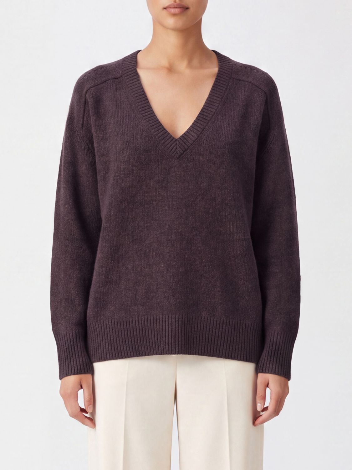 Kujten 100% Cashmere V-Neck Jumper with Dropped Shoulders
