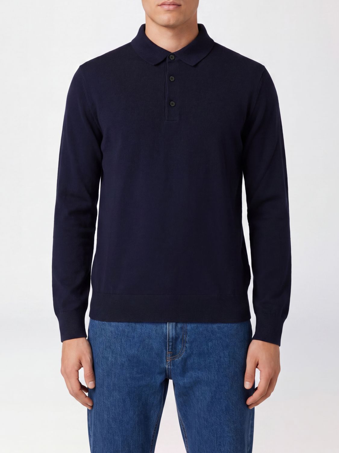 Boss Long-Sleeved Knit Polo Shirt in Pure Virgin Wool