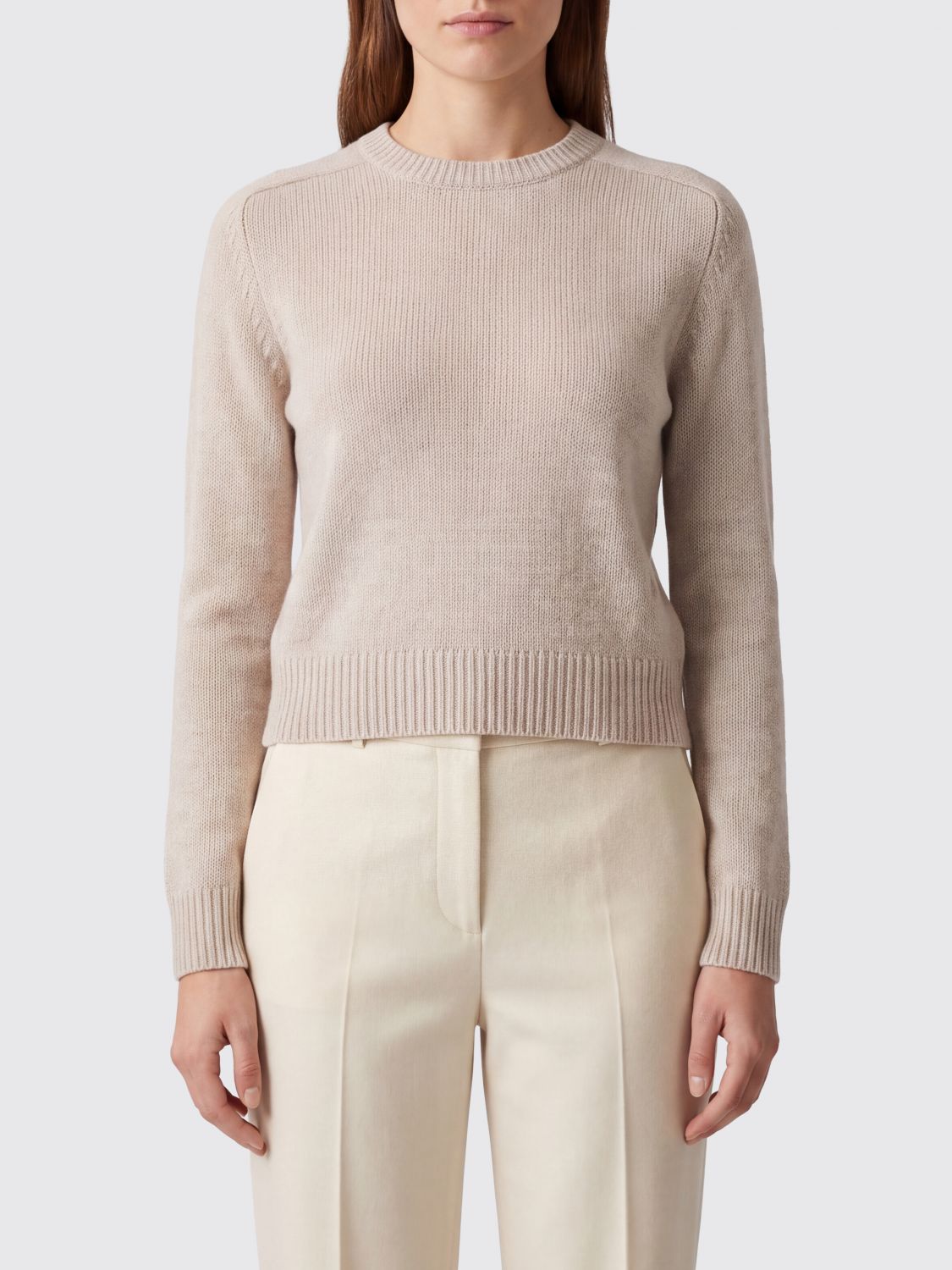 Kujten 100% Cashmere Crewneck Jumper with Long Sleeves and Ribbed Trims