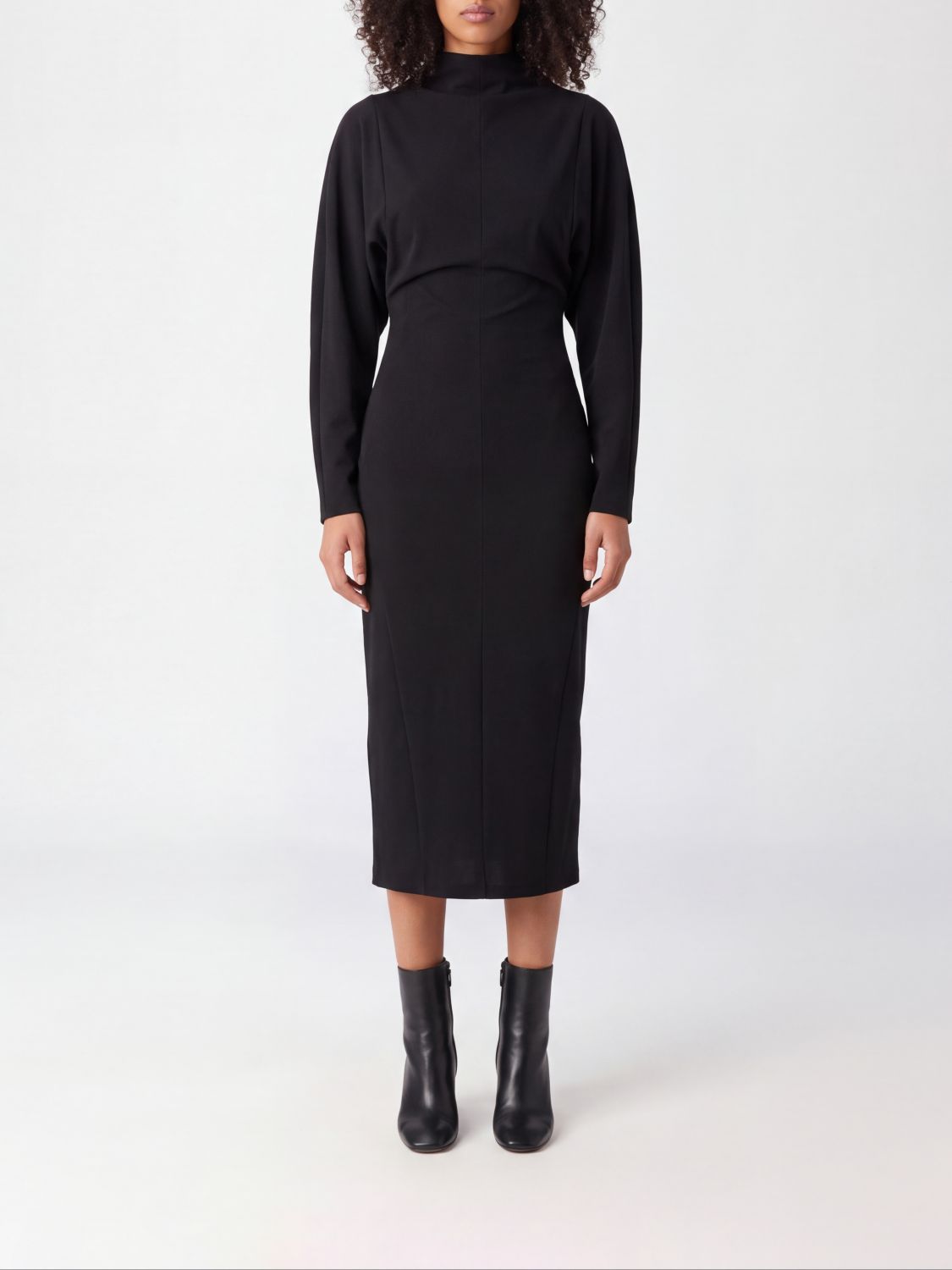GIORGIO ARMANI Abito midi a tubino drappeggiato in misto seta con collo alto