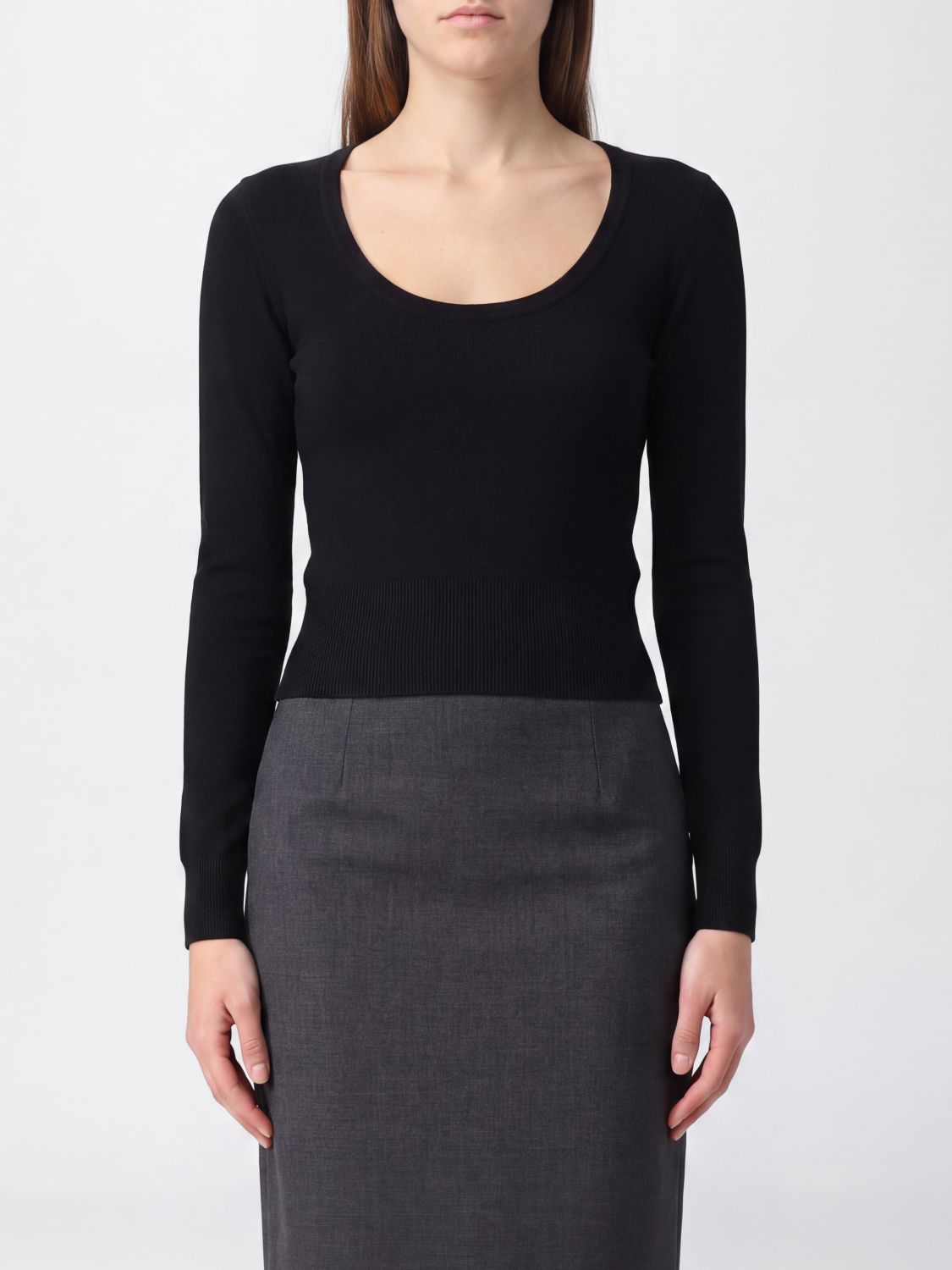 MOSCHINO COUTURE Slim Fit Pullover aus Viskosemischung mit U-Ausschnitt und Rippbündchen