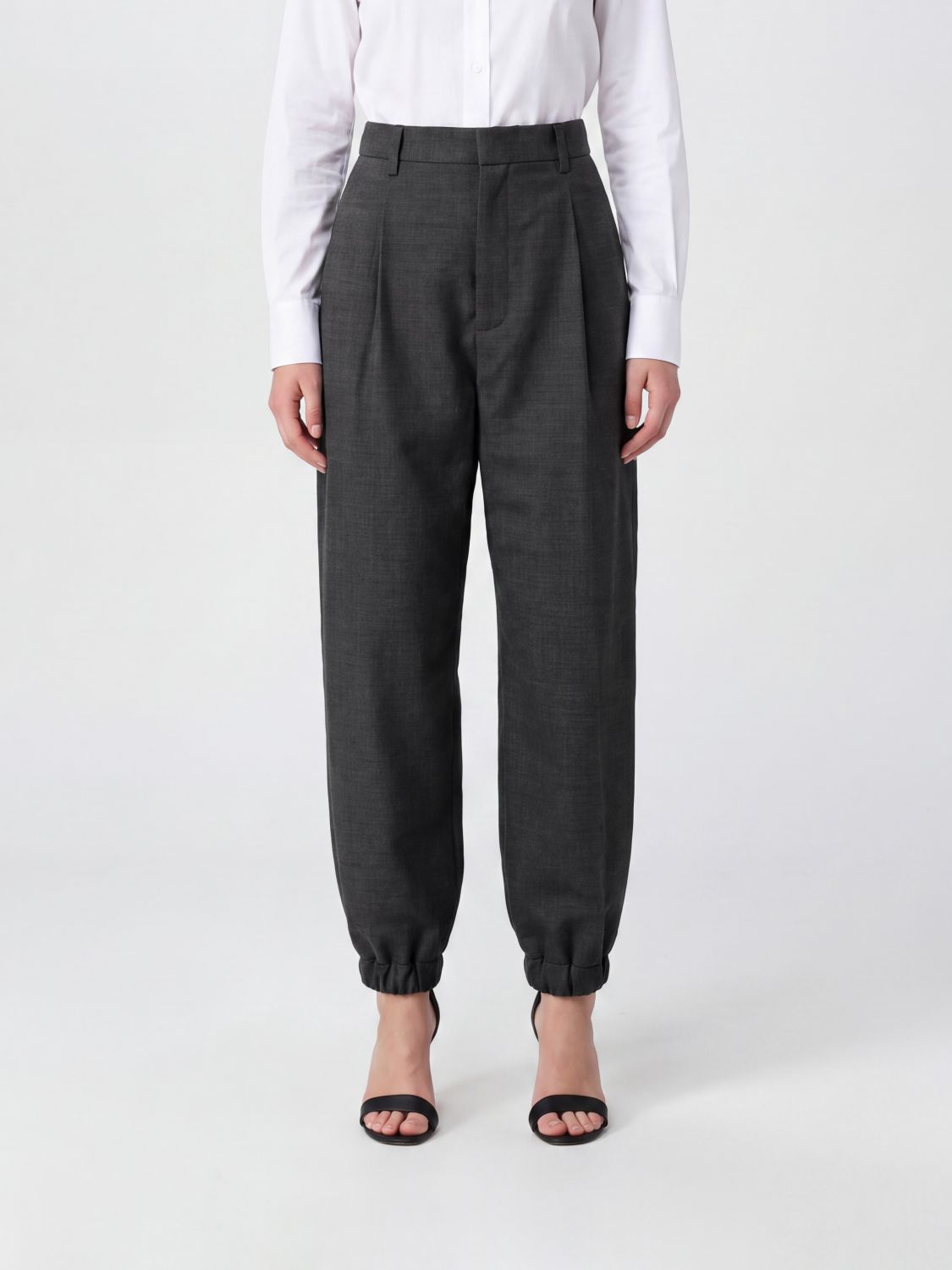 Moschino Couture Pleated High-Waisted Baggy Trousers in Virgin Wool