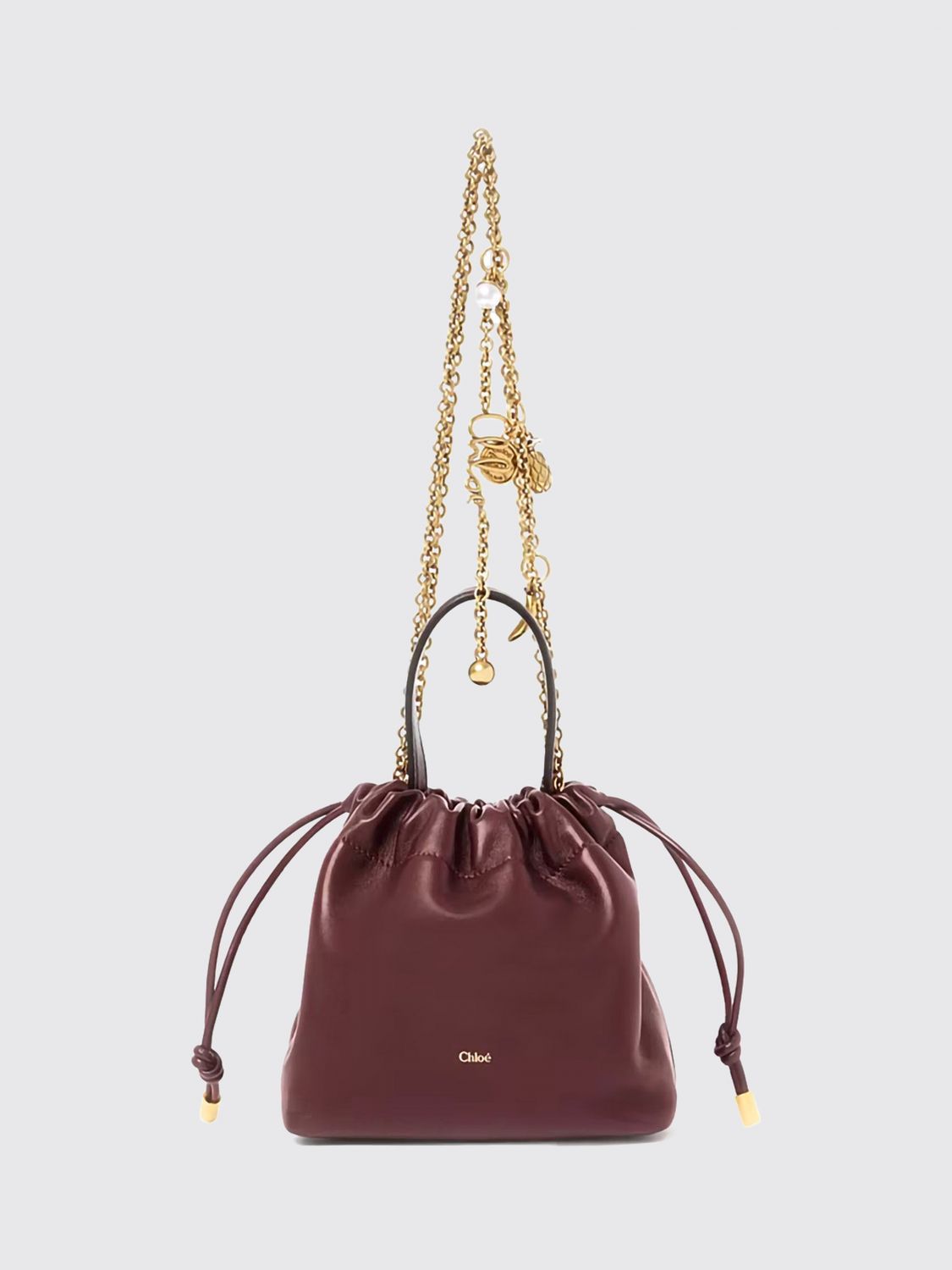 CHLOÉ Icons Mini Bucket Bag in Lamb Nappa with Chain Strap and Charms CHLOÉ Icons Mini Bucket Bag in Lamb Nappa with Chain Strap and Charms