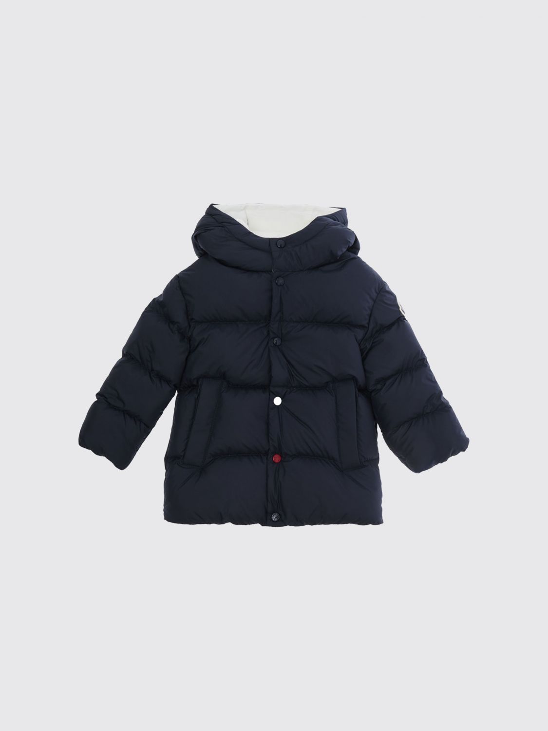 MONCLER Knielange, gesteppte Daunenjacke für Jungen aus Nylon mit Kapuze
