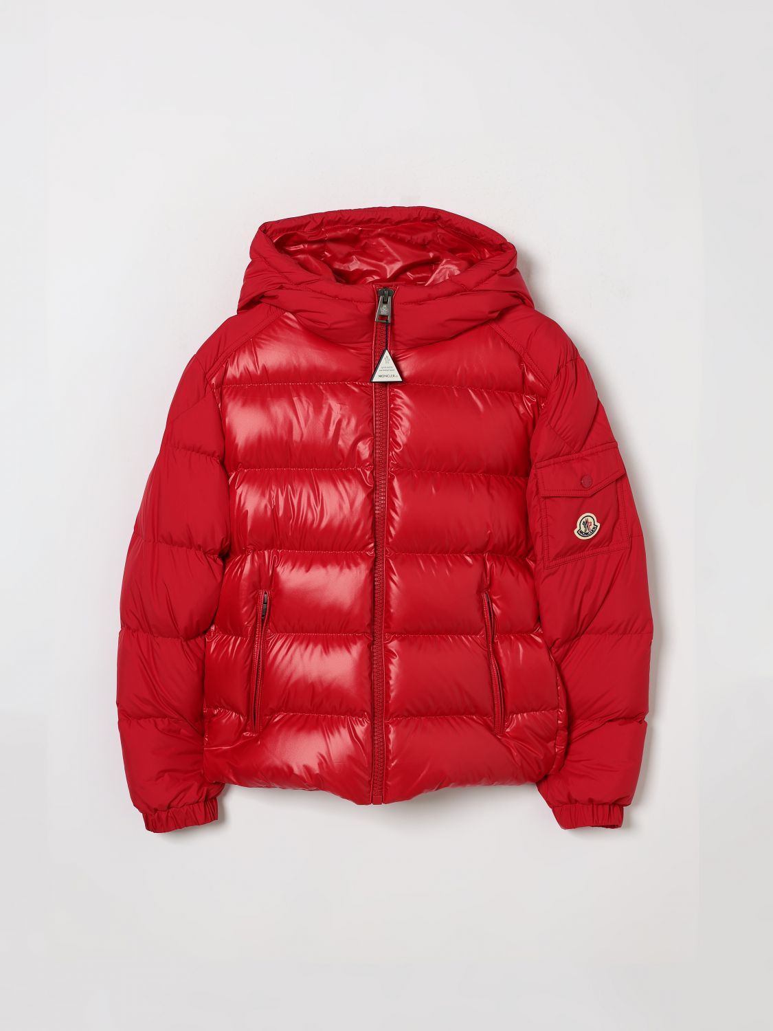 Moncler Kids' Hyoseris Hooded Nylon Down Jacket For Girls With Contrast Logo In Red