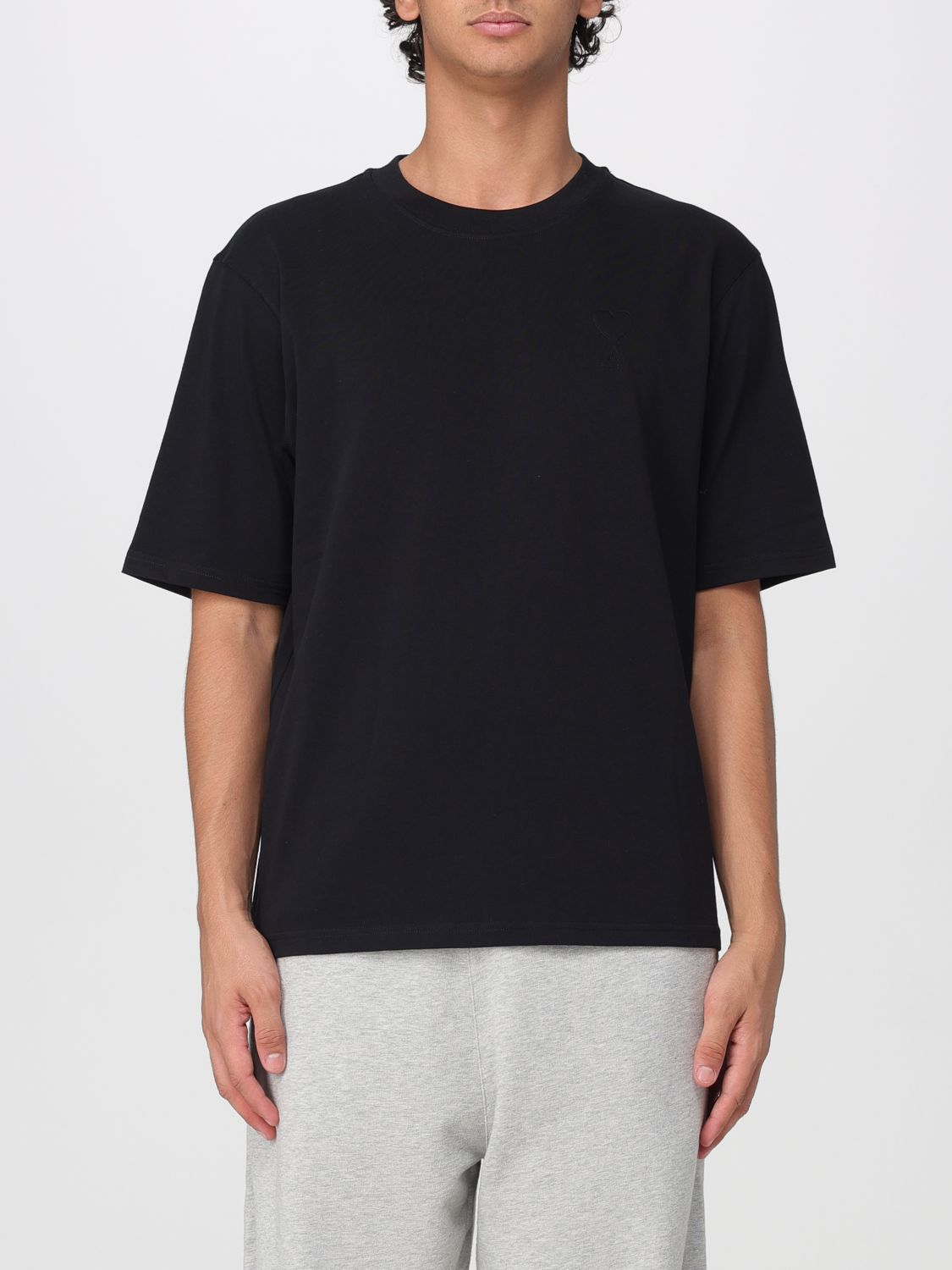 AMI PARIS T-shirt in cotone a maniche corte con stampa logo sul davanti