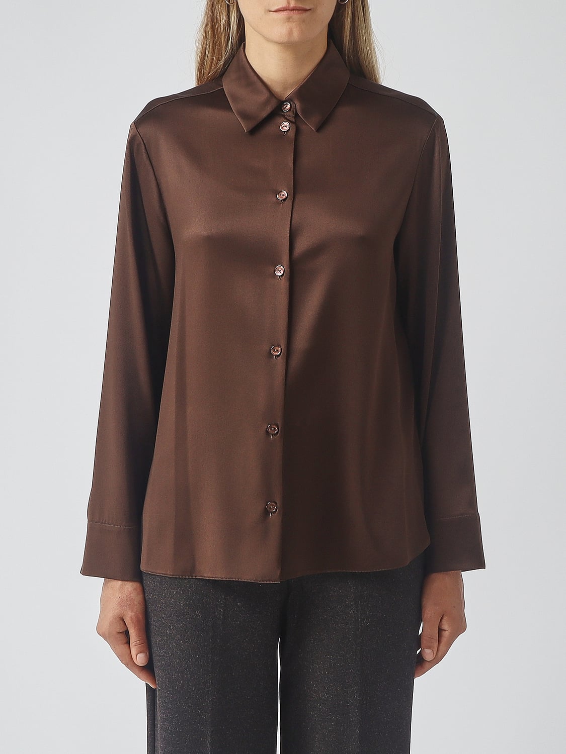 MM Max Mara Slim Fit Shirt in Stretch Silk Satin with a Classic Collar