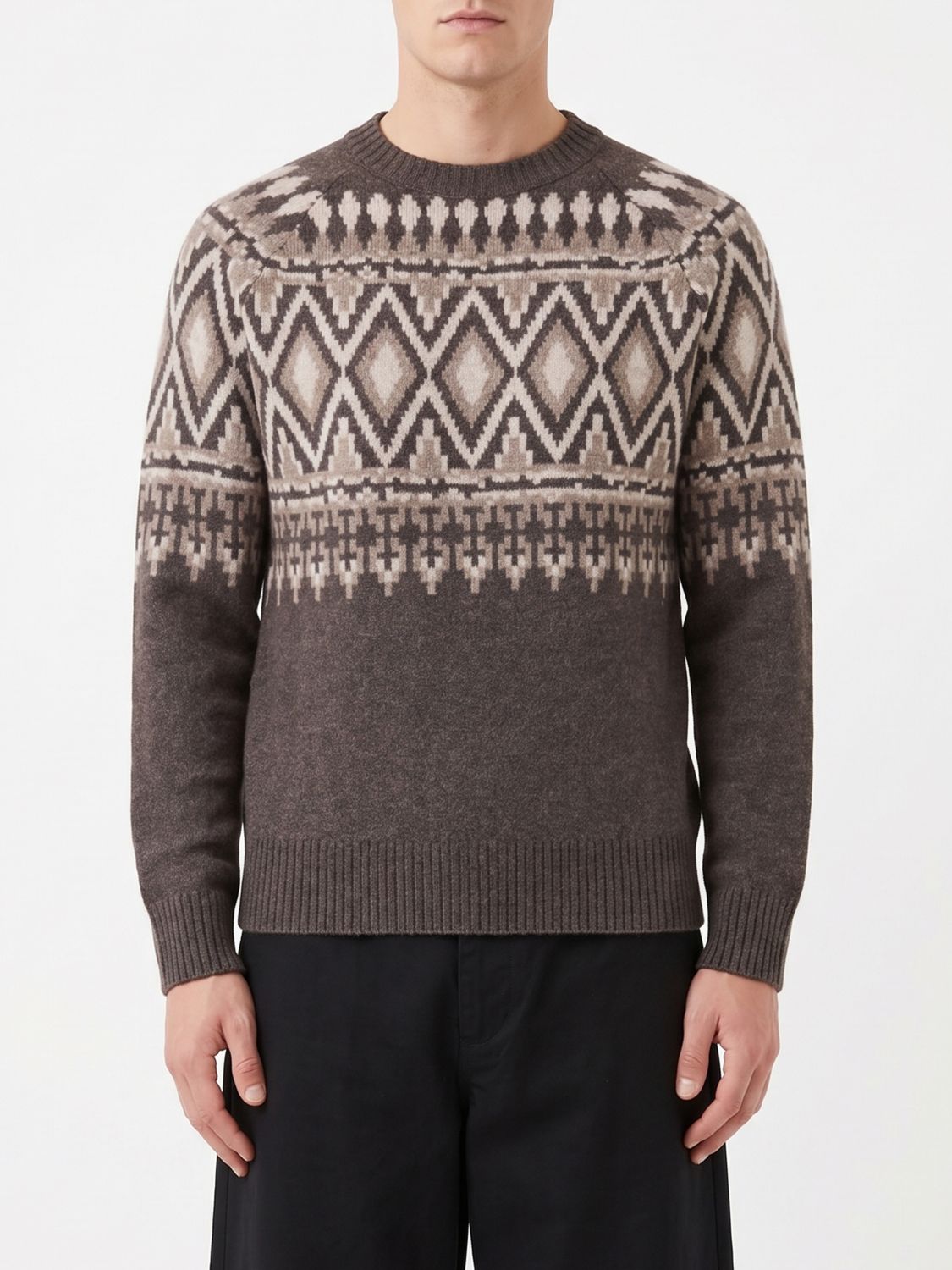 Ballantyne Slim-Fit-Wollpullover mit Rundhalsausschnitt und abstraktem Jacquard-Muster