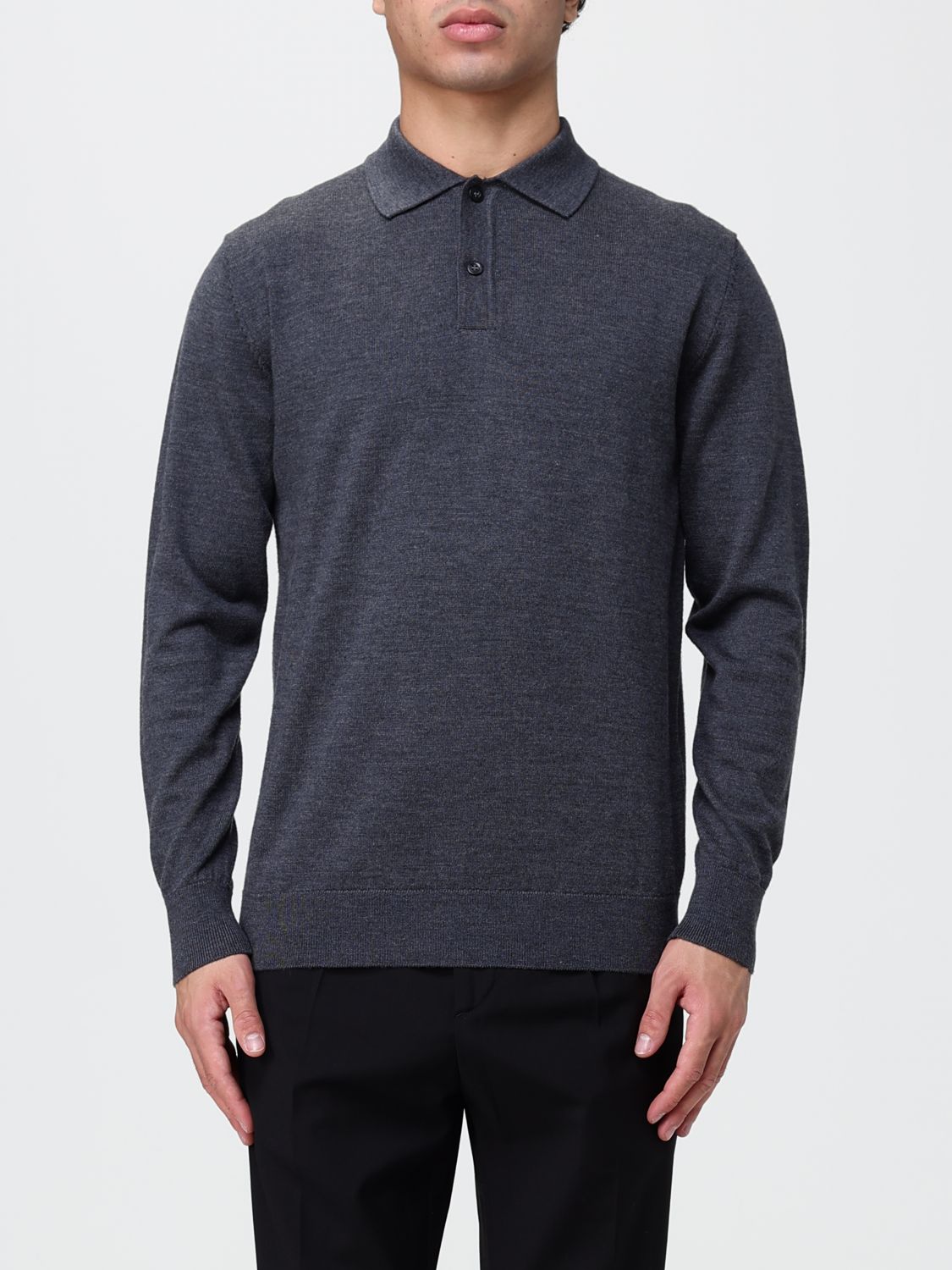 Diana Studio Long-Sleeved Knit Cotton Polo with Ribbed Collar