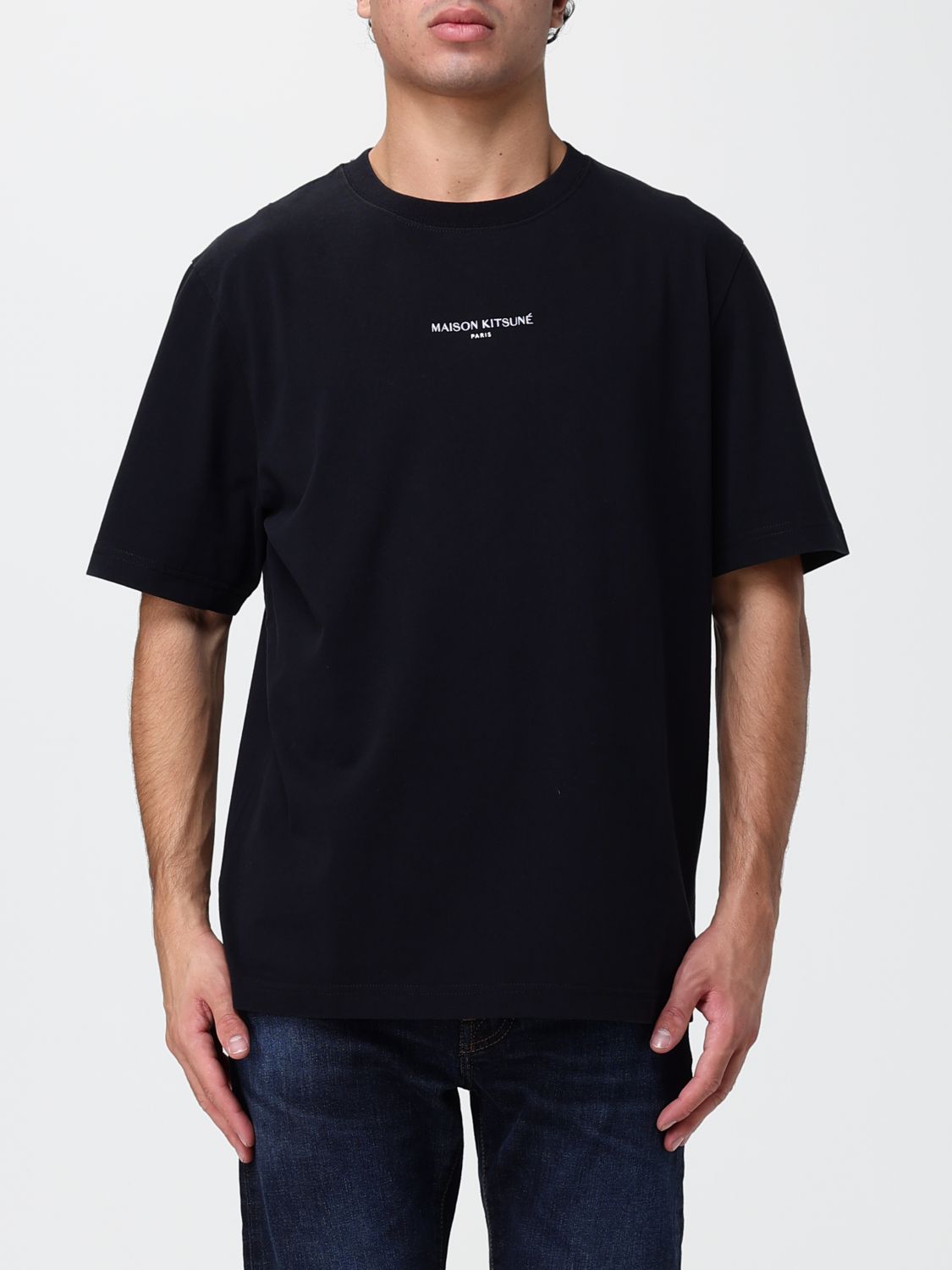 MAISON KITSUNÉ Baumwoll-T-Shirt mit Kontrastlogo und Rundhalsausschnitt