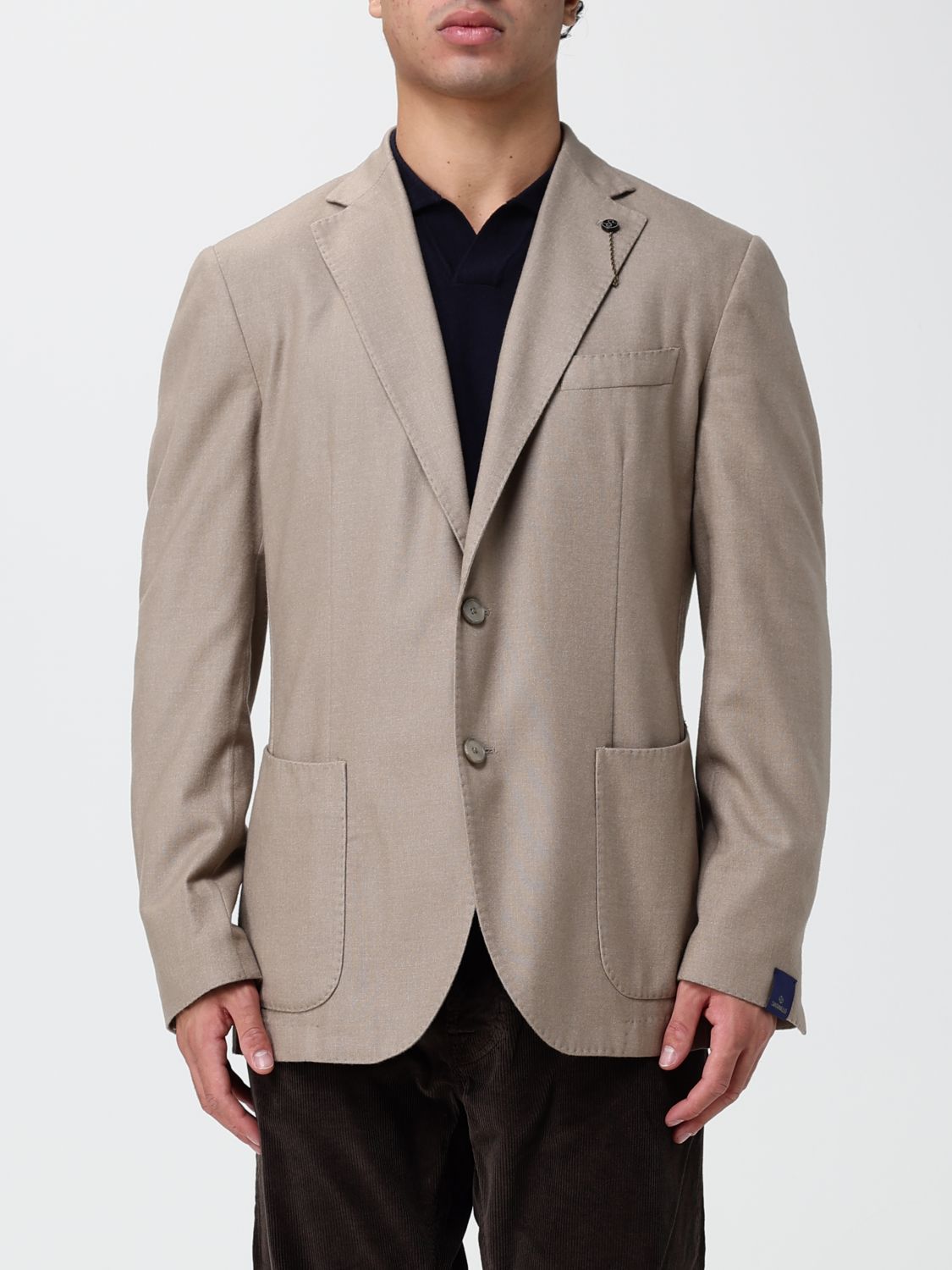 SANTANIELLO Single-Breasted Wool Blend Blazer with Patch Pockets