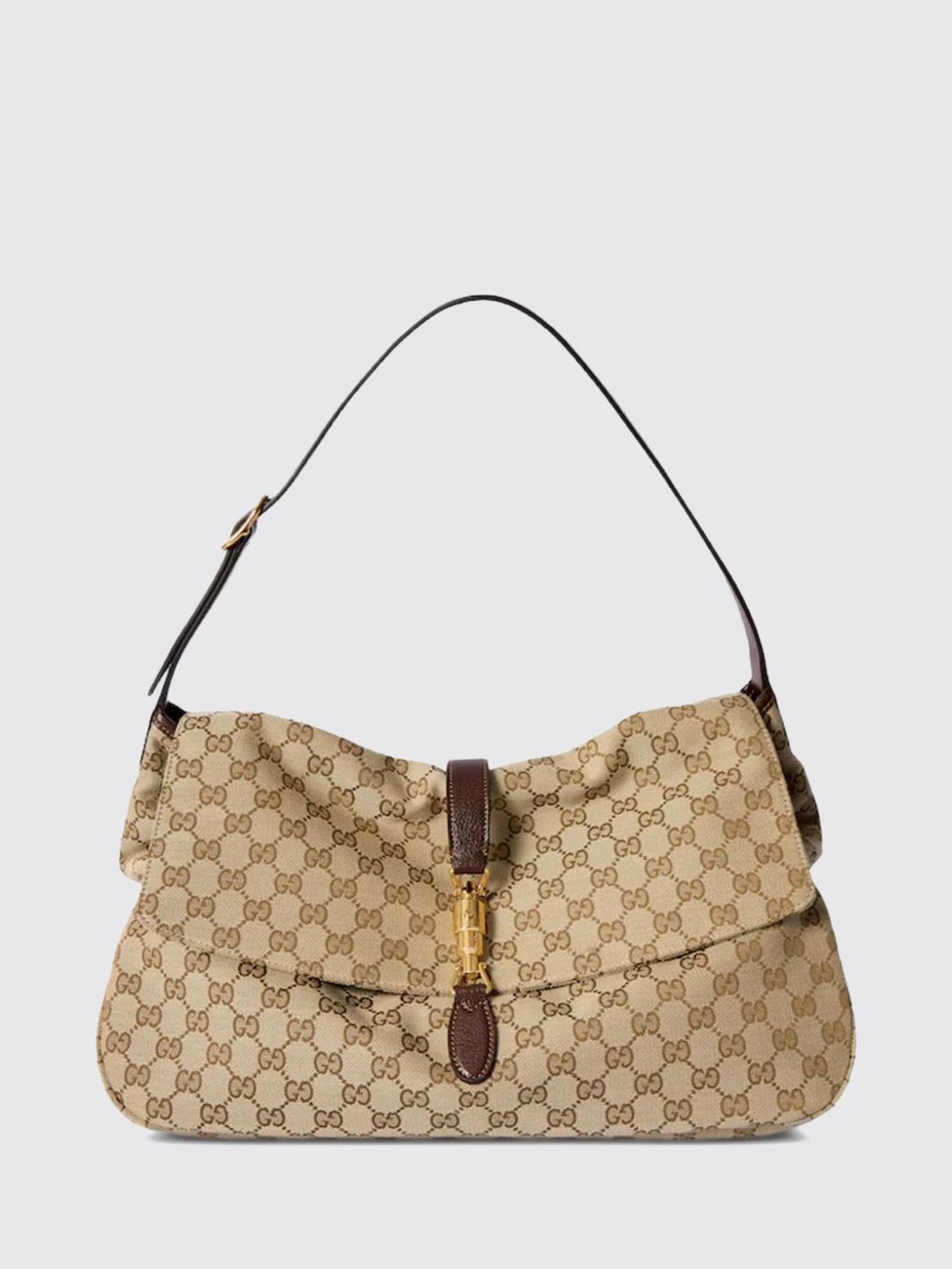 GUCCI Large Jackie Shoulder Bag in GG Supreme Fabric with Snap Closure GUCCI Large Jackie Shoulder Bag in GG Supreme Fabric with Snap Closure