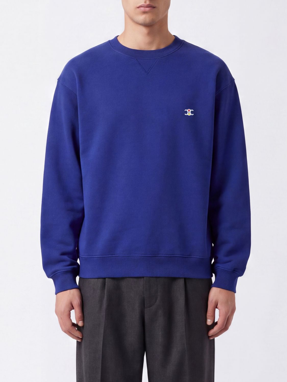 CELINE Sweatshirt mit Rundhalsausschnitt aus Baumwolle und kontrastierendem gesticktem Triomphe-Logo