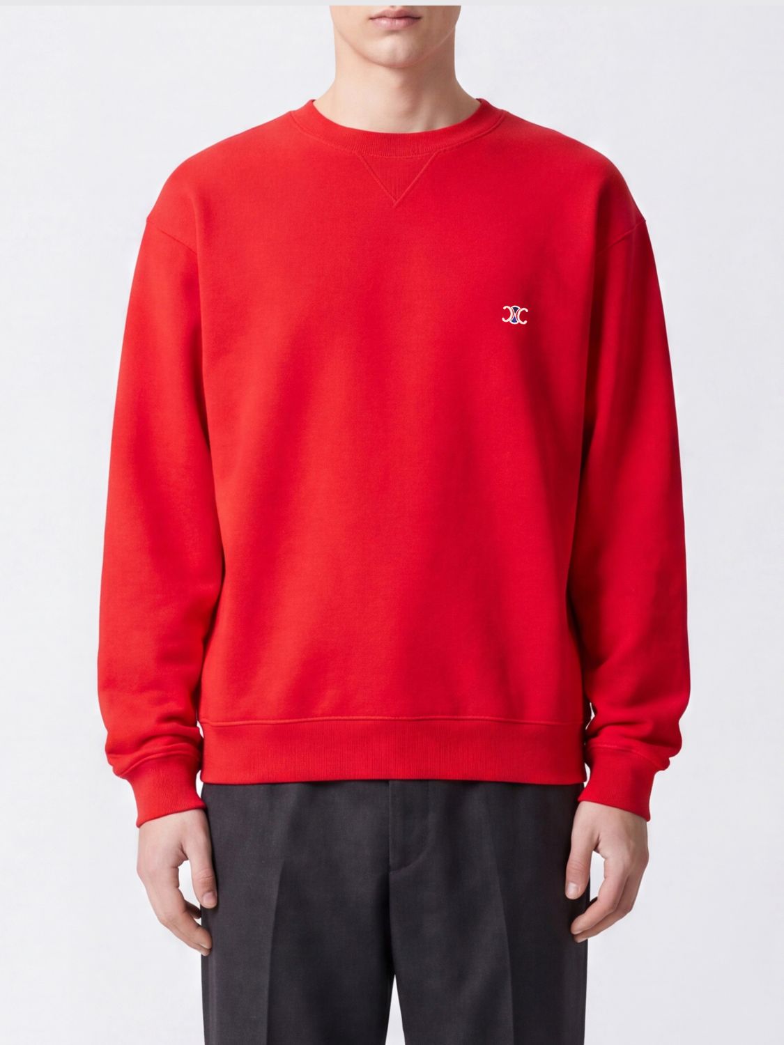 CELINE Sweatshirt mit Rundhalsausschnitt aus Baumwolle und kontrastierendem gesticktem Triomphe-Logo