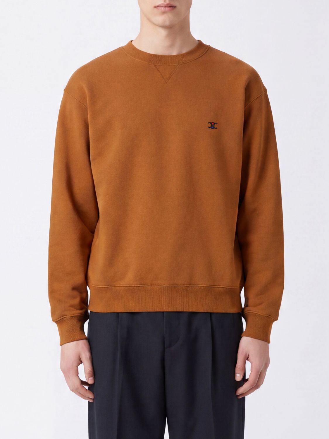 CELINE Sweatshirt mit Rundhalsausschnitt aus Baumwolle und kontrastierendem gesticktem Triomphe-Logo