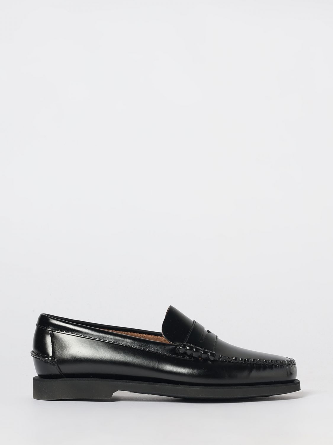 Sebago Brushed Leather Penny Loafers with Saddle Strap and Raised Apron Toe