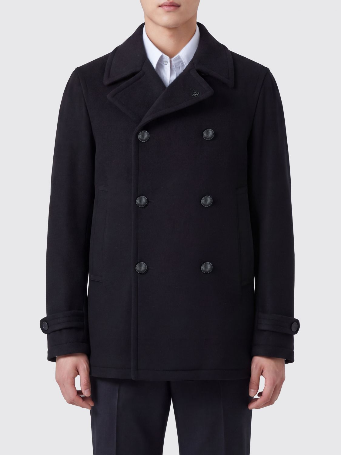 TAGLIATORE Double-Breasted Wool Peacoat with Adjustable Cuffs and Slit Pockets TAGLIATORE Double-Breasted Wool Peacoat with Adjustable Cuffs and Slit Pockets