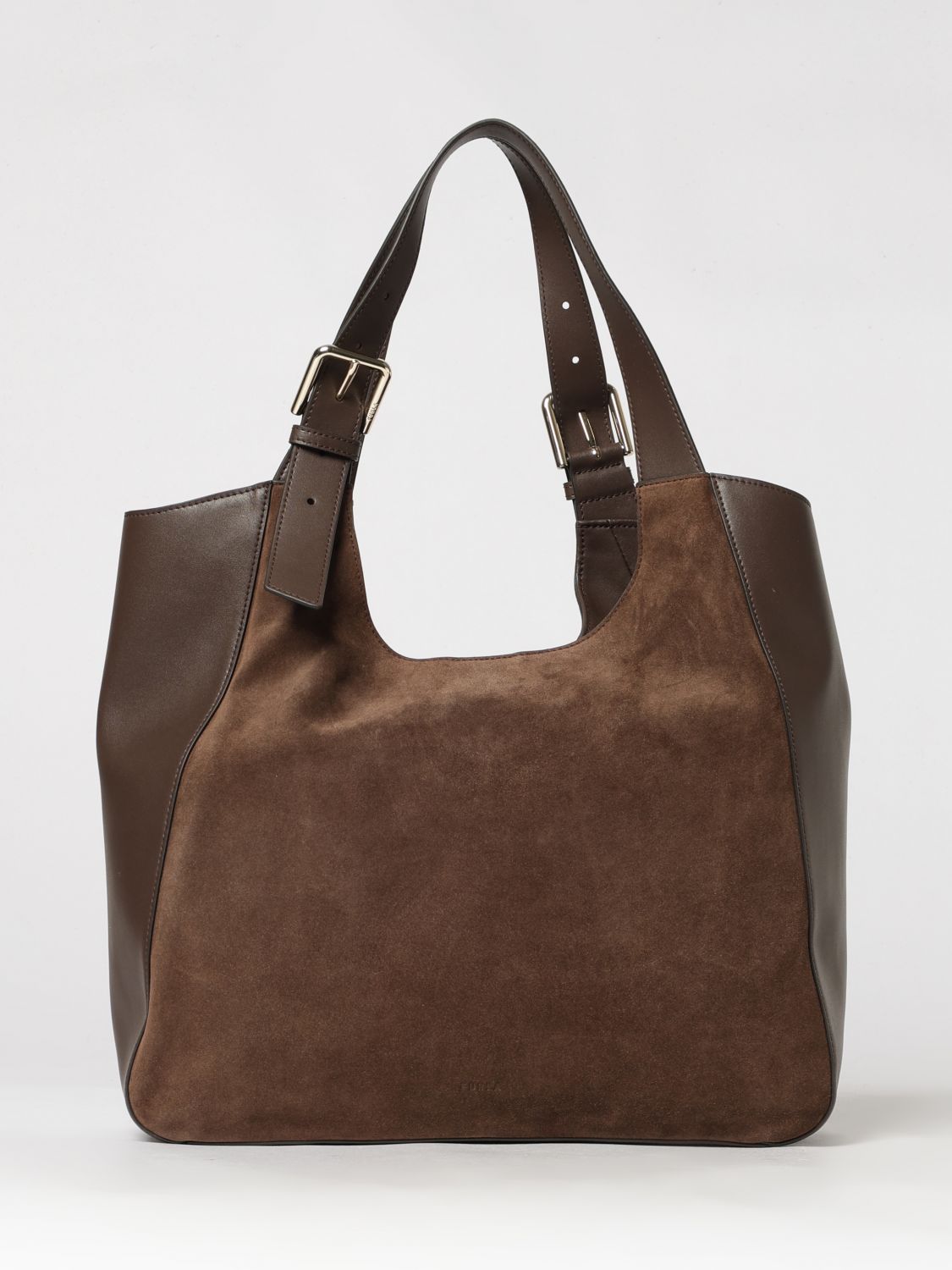 FURLA Dora Large Leather and Suede Tote Bag with Adjustable Handle FURLA Dora Large Leather and Suede Tote Bag with Adjustable Handle