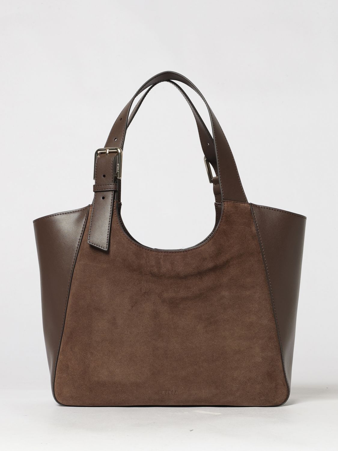 FURLA Dora Medium Leather and Suede Tote Bag with Adjustable Handle FURLA Dora Medium Leather and Suede Tote Bag with Adjustable Handle