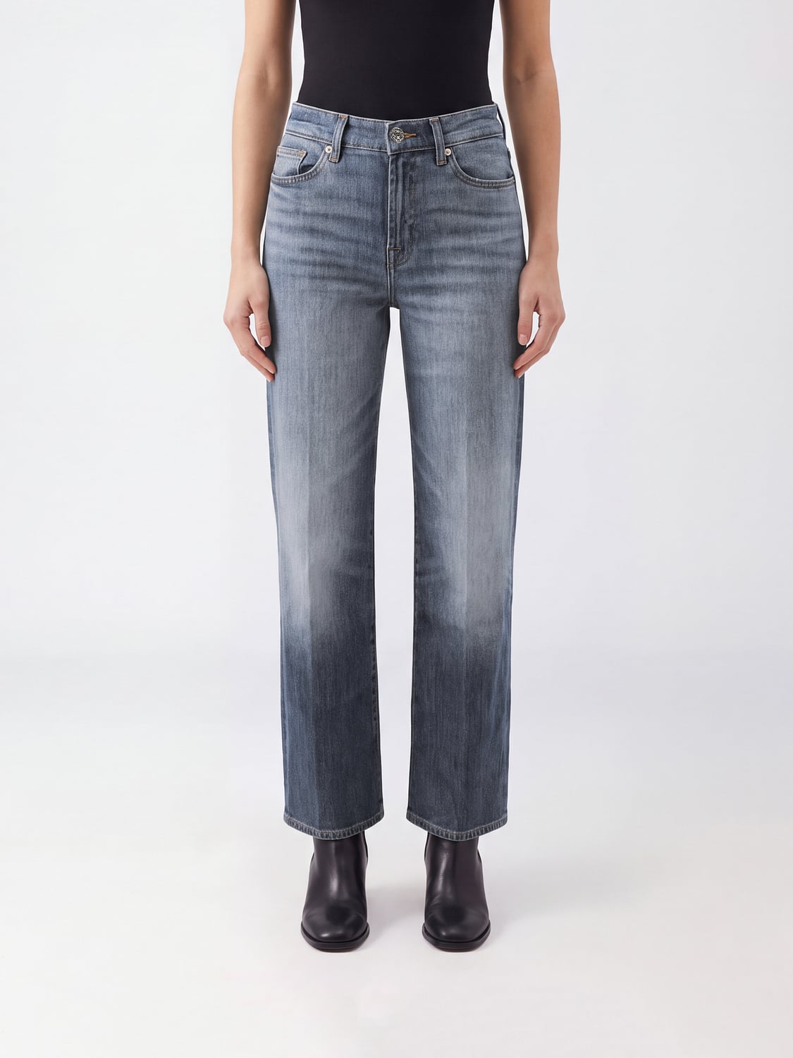 7 FOR ALL MANKIND Jeans Lotta a vita alta con gamba larga in denim di cotone
