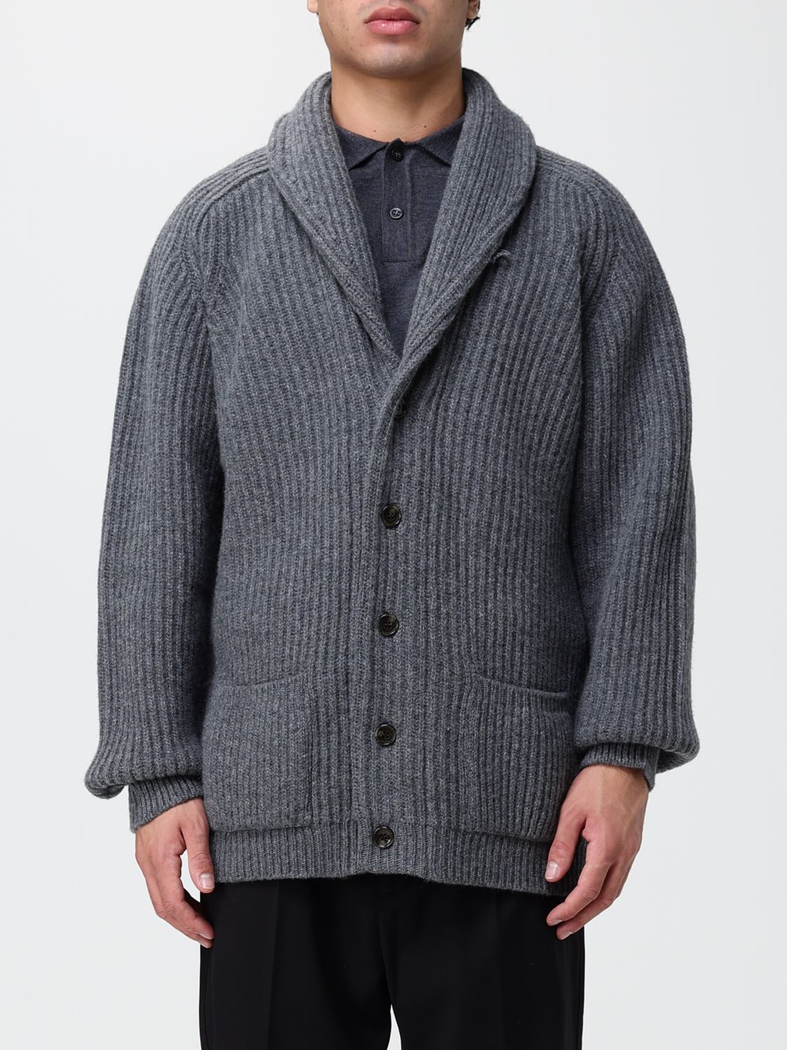 Filson Button-Up Shawl Collar Wool Cardigan with Dropped Shoulders
