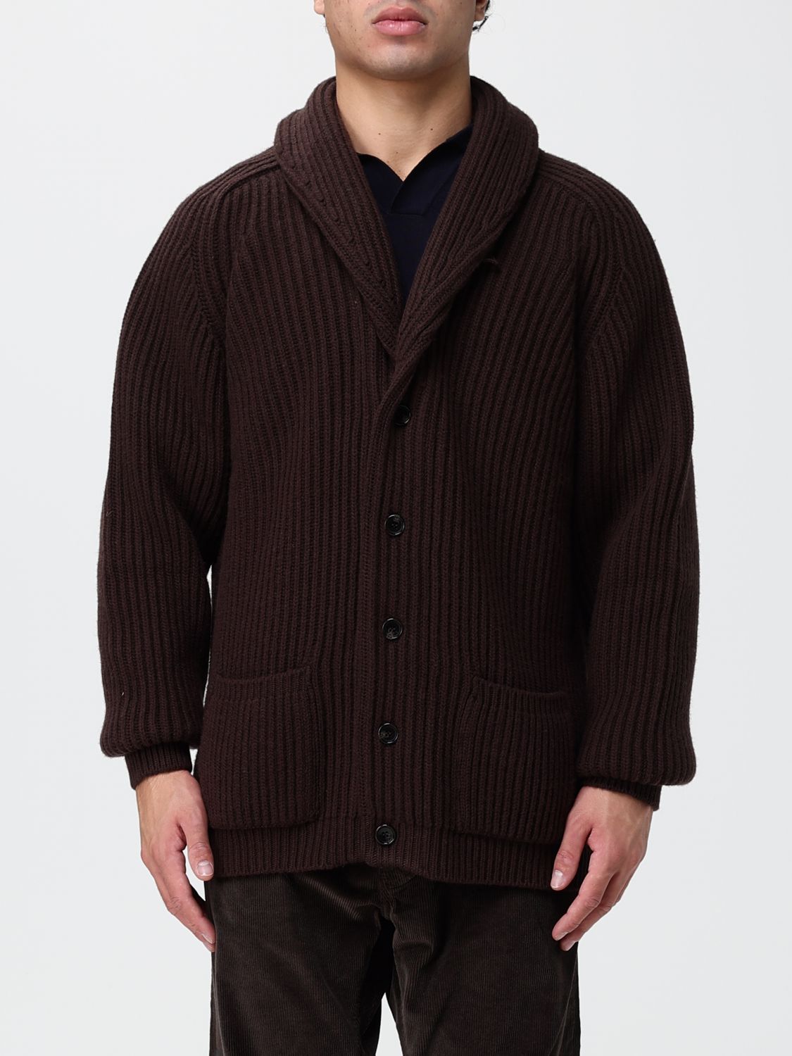Filson Button-Up Shawl Collar Wool Cardigan with Dropped Shoulders