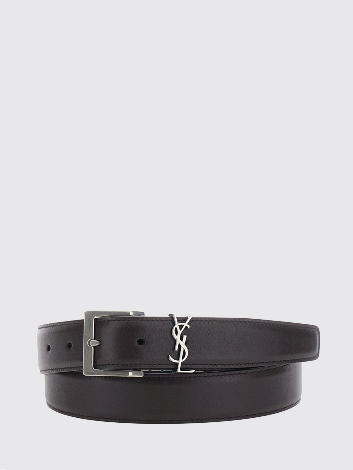 SAINT LAURENT Cassandre Calfskin Leather Belt with YSL Monogram Buckle
