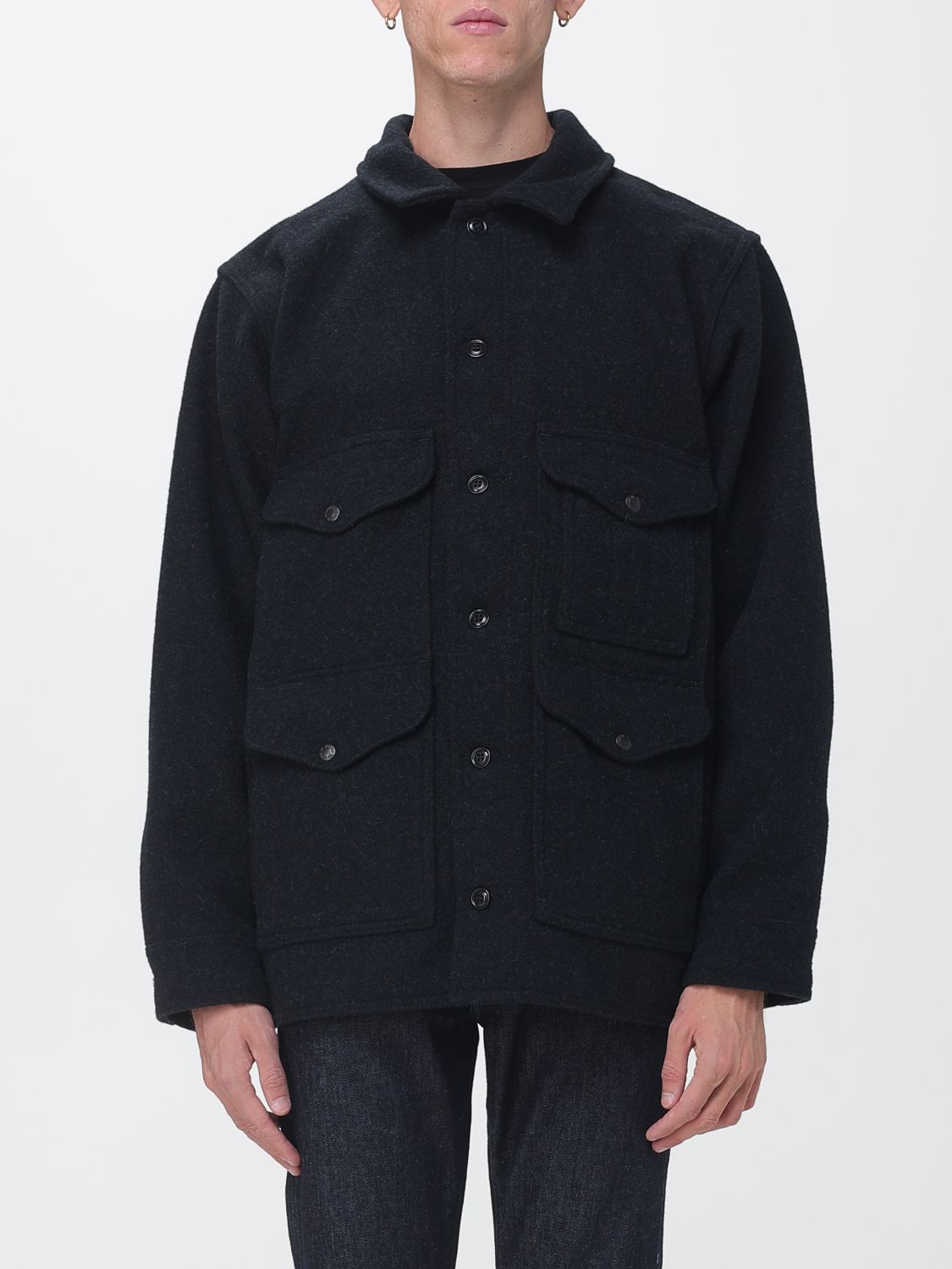 FILSON Wool Utility Shirt Jacket with Flap Pockets and Rever Collar